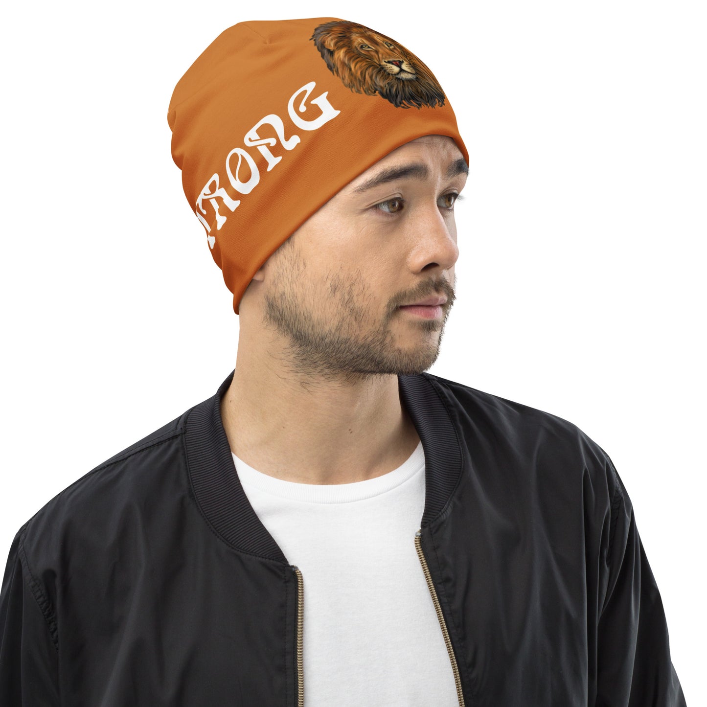 “STRONG”Bronze All-Over Print Beanie W/White Font