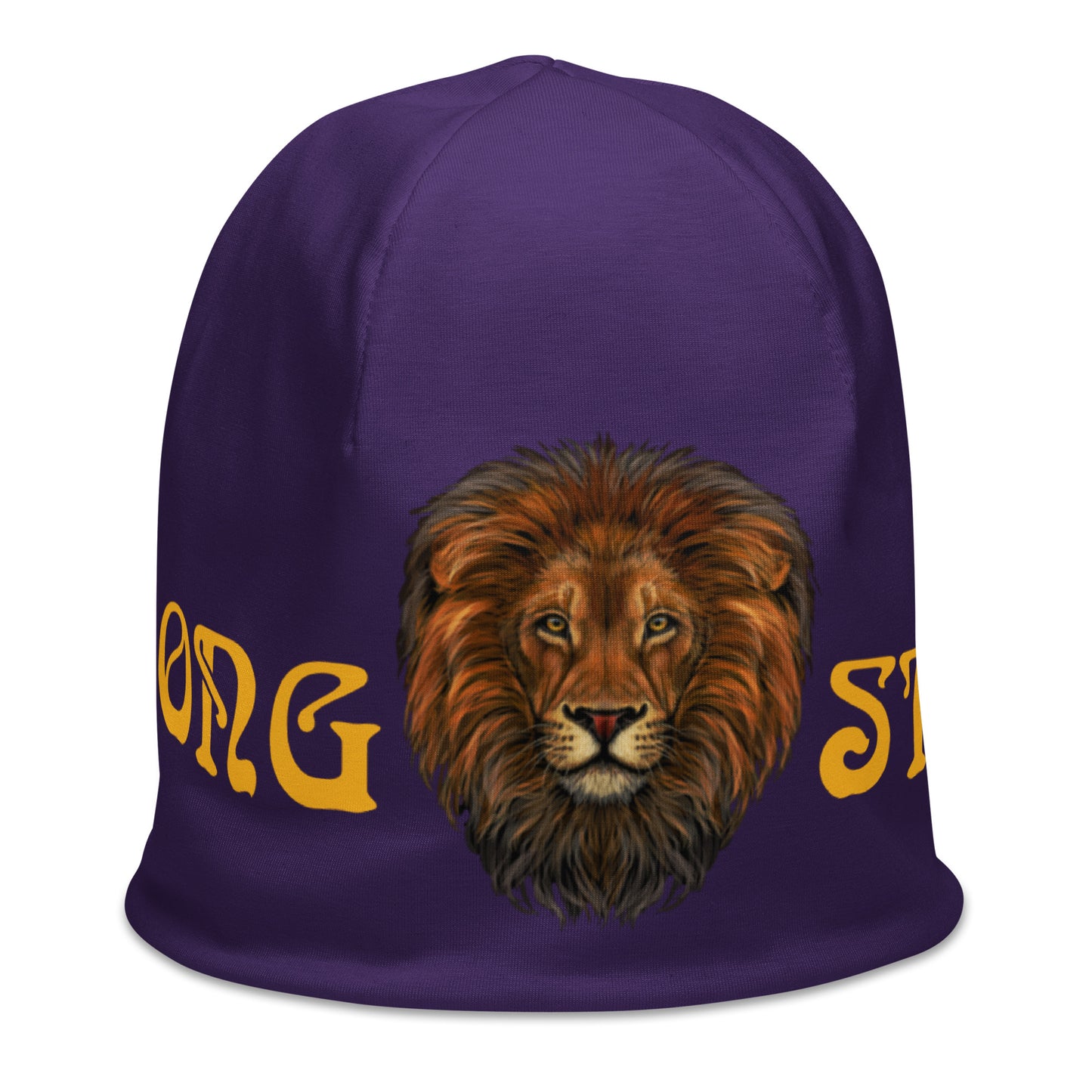 “STRONG”Purple All-Over Print Beanie W/Yellow Font
