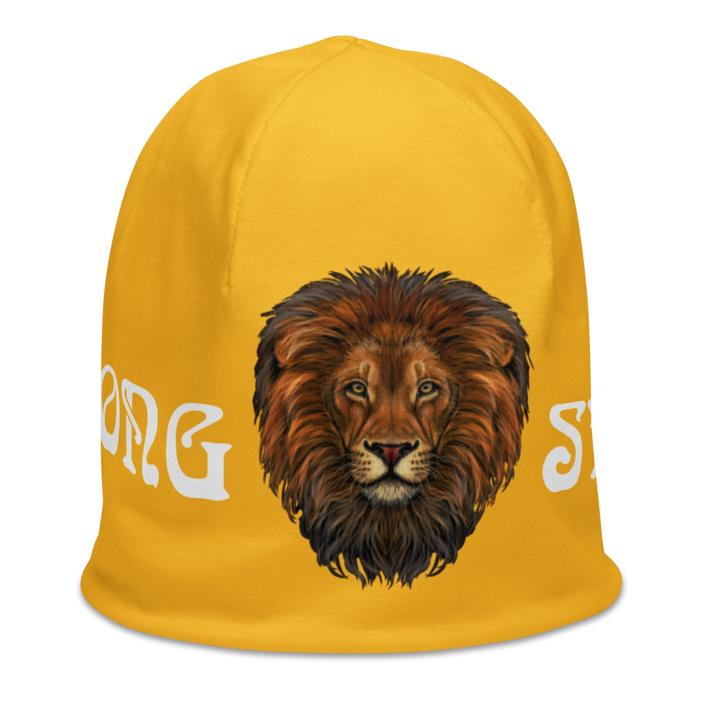 “STRONG”Yellow All-Over Print Beanie W/White Font