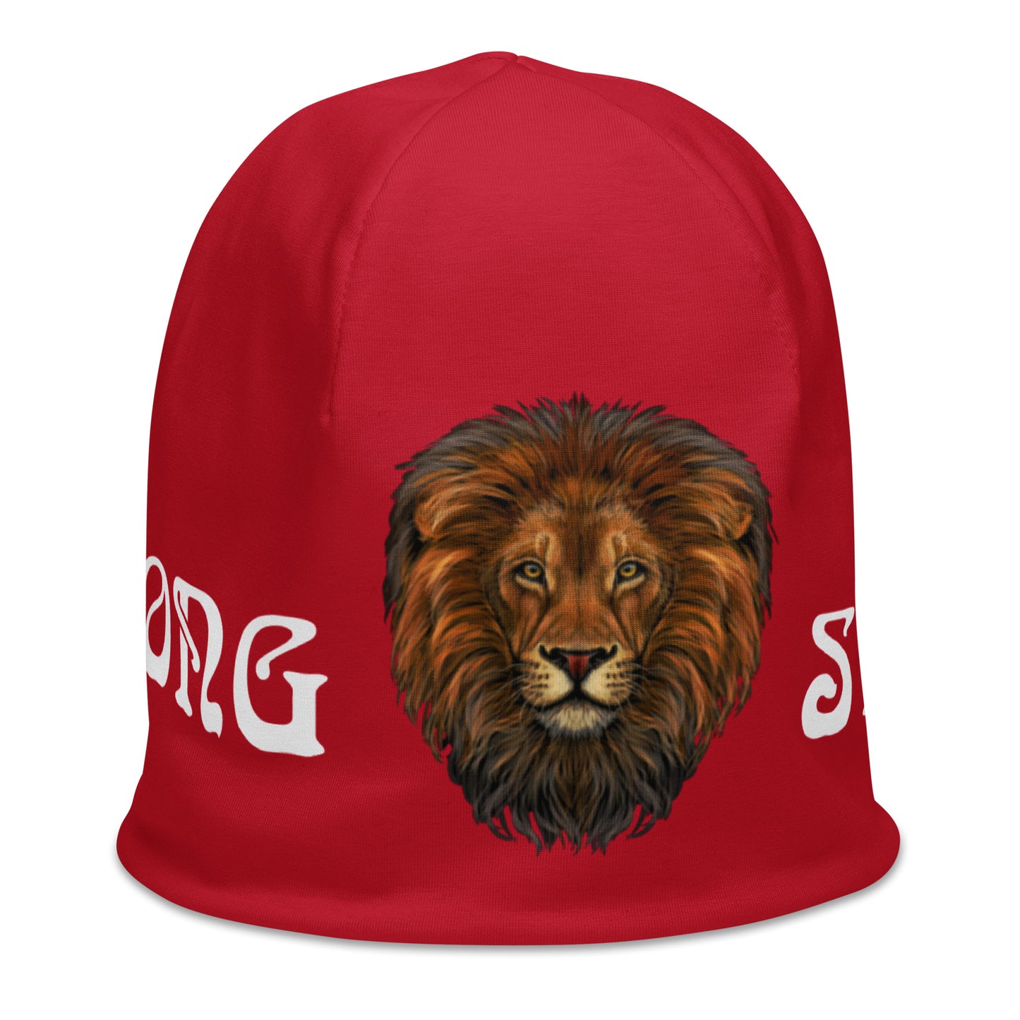 “STRONG"All-Over Print Red Beanie W/White Font