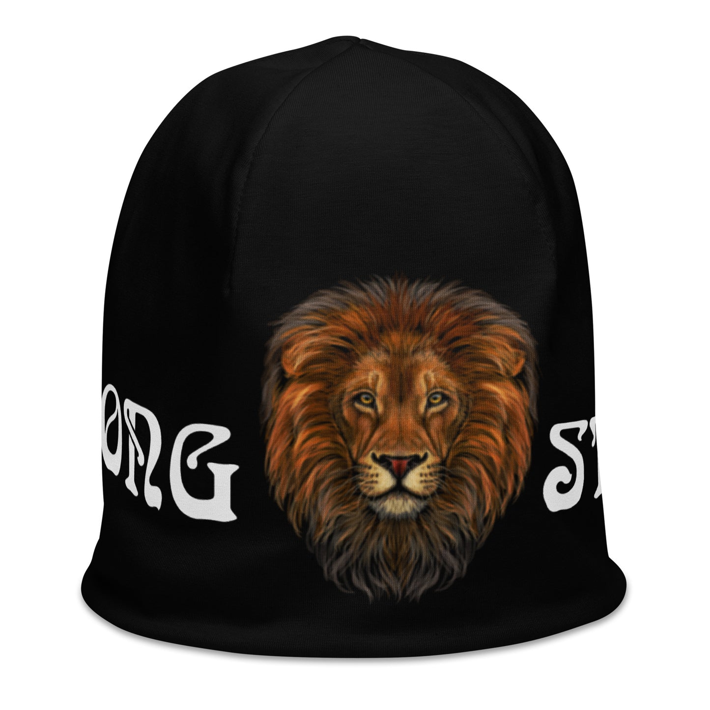 “STRONG”Black All-Over Print Beanie W/White Font