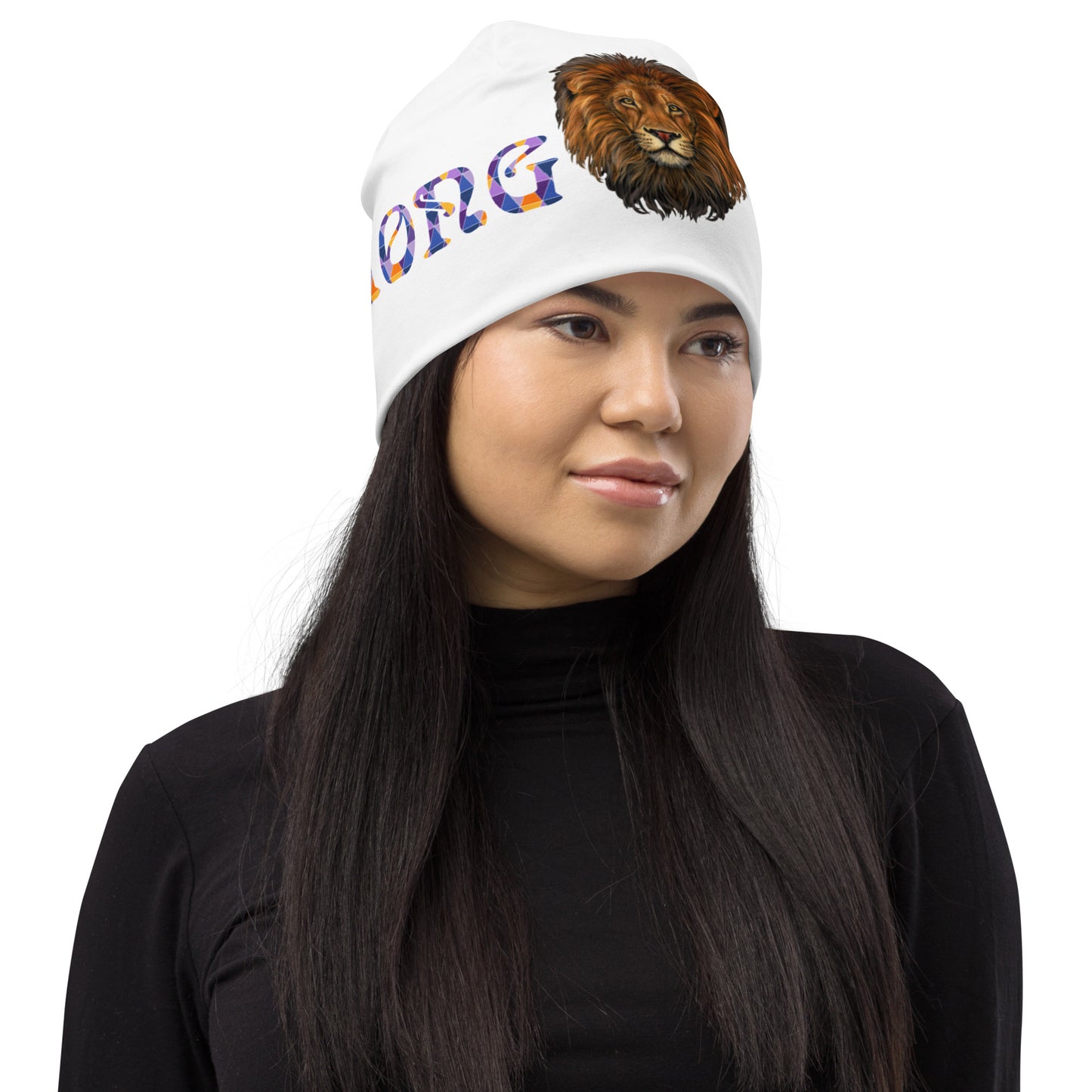 "STRONG"White Beanie W/Multi-Color Font