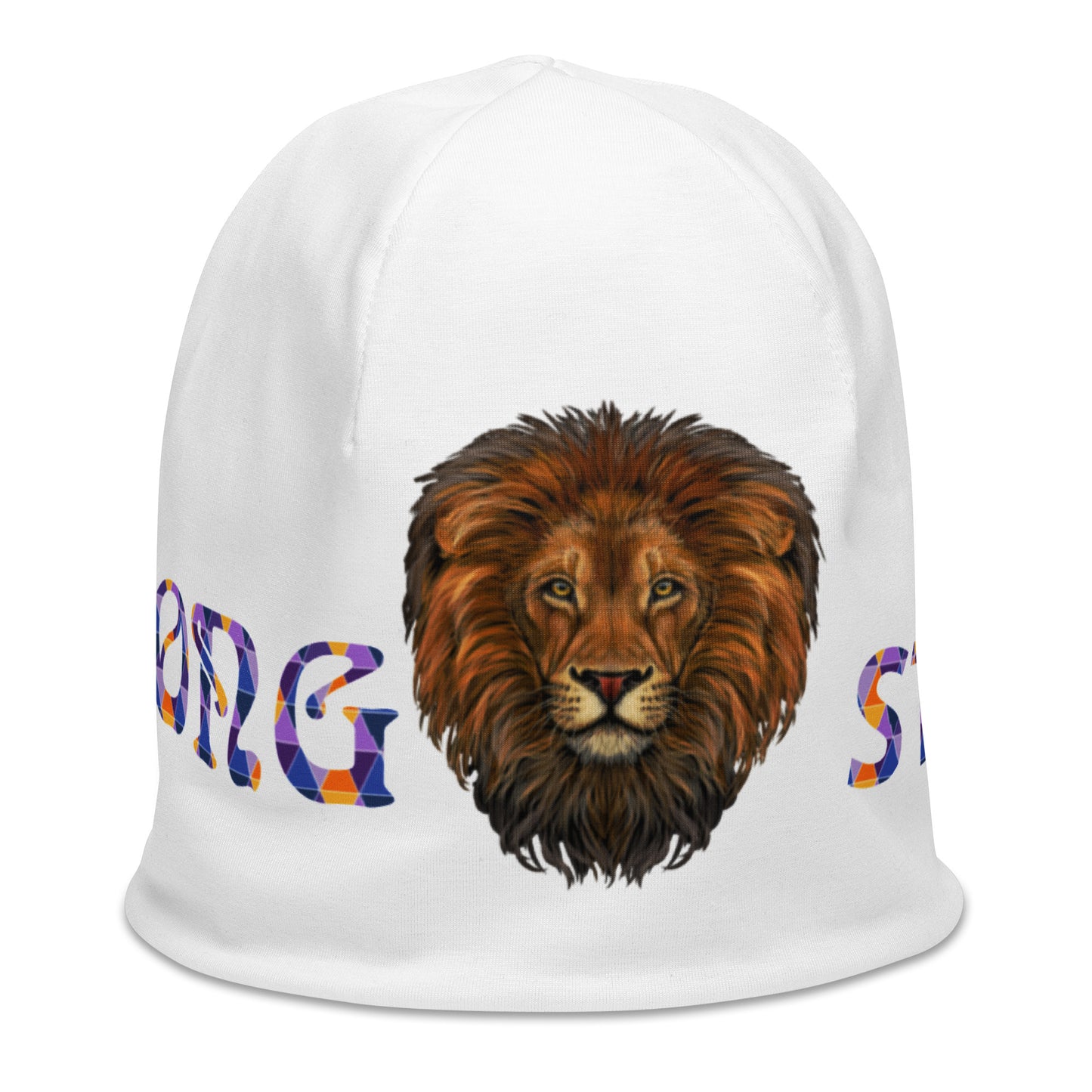 "STRONG"White Beanie W/Multi-Color Font