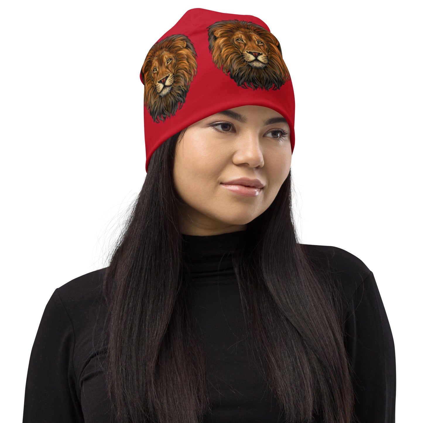 “Lion”Red Pattern All-Over Print Beanie