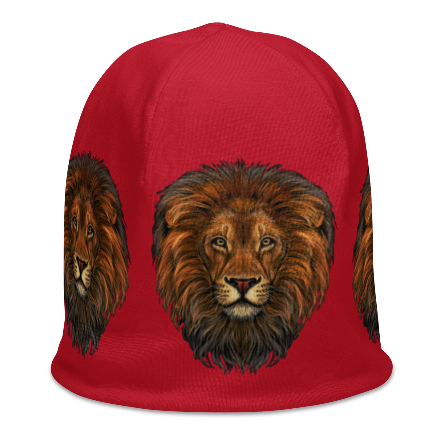 “Lion”Red Pattern All-Over Print Beanie