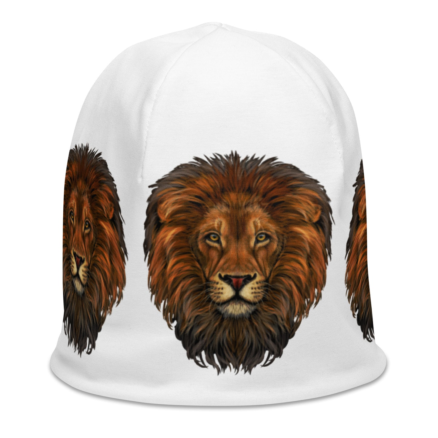 “Lion”White Pattern All-Over Print Beanie