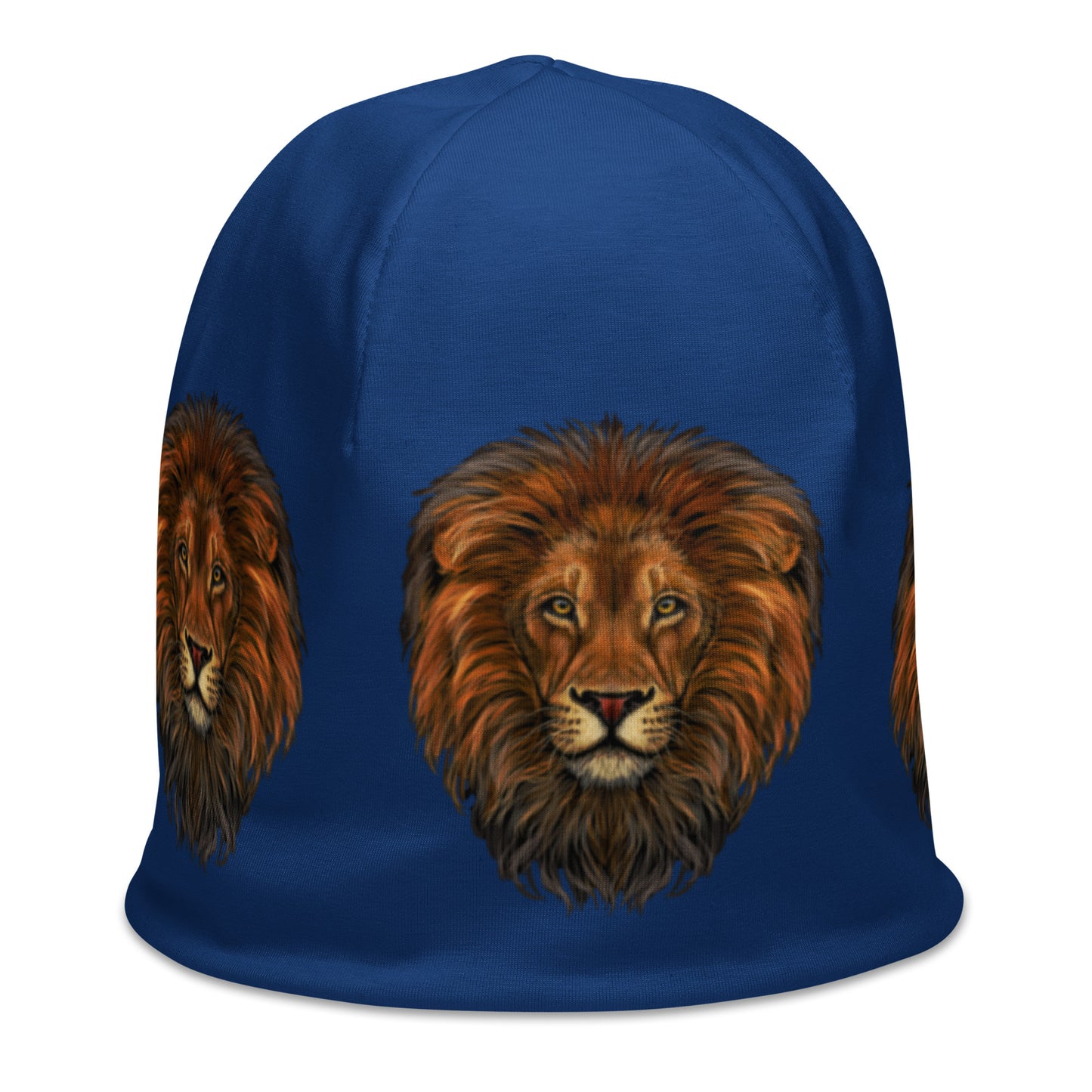 “Lion"Navy Blue Pattern All-Over Print Beanie