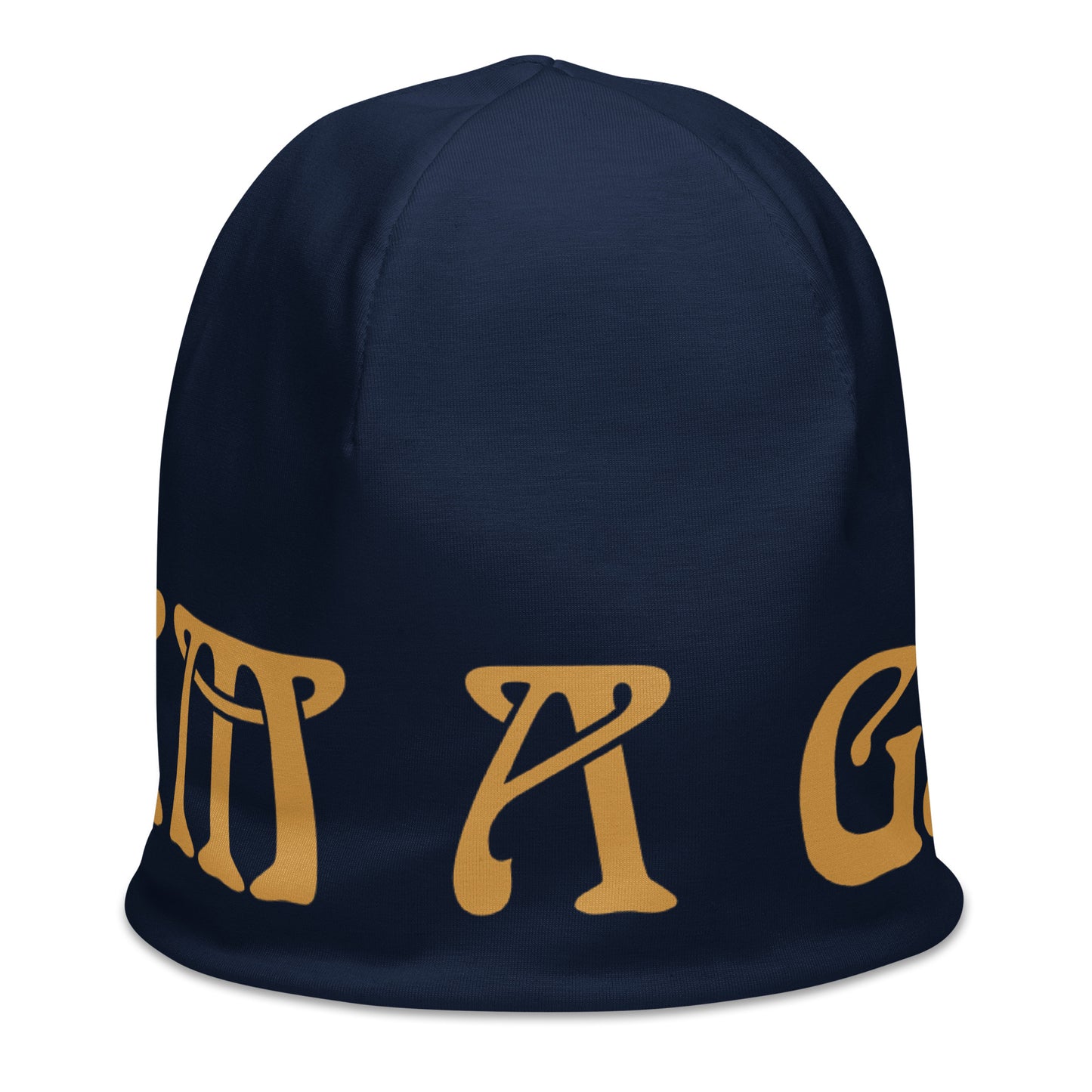“I’AM A GIFT!”Navy All-Over Print Beanie W/Fawn Font