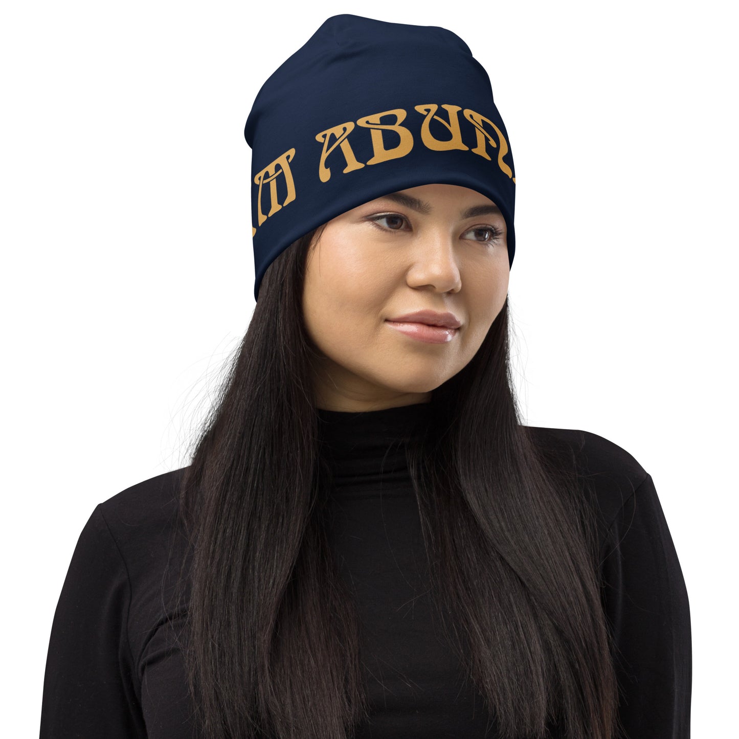 “I’AM ABUNDANCE!”Navy All-Over Print Beanie W/Fawn Font