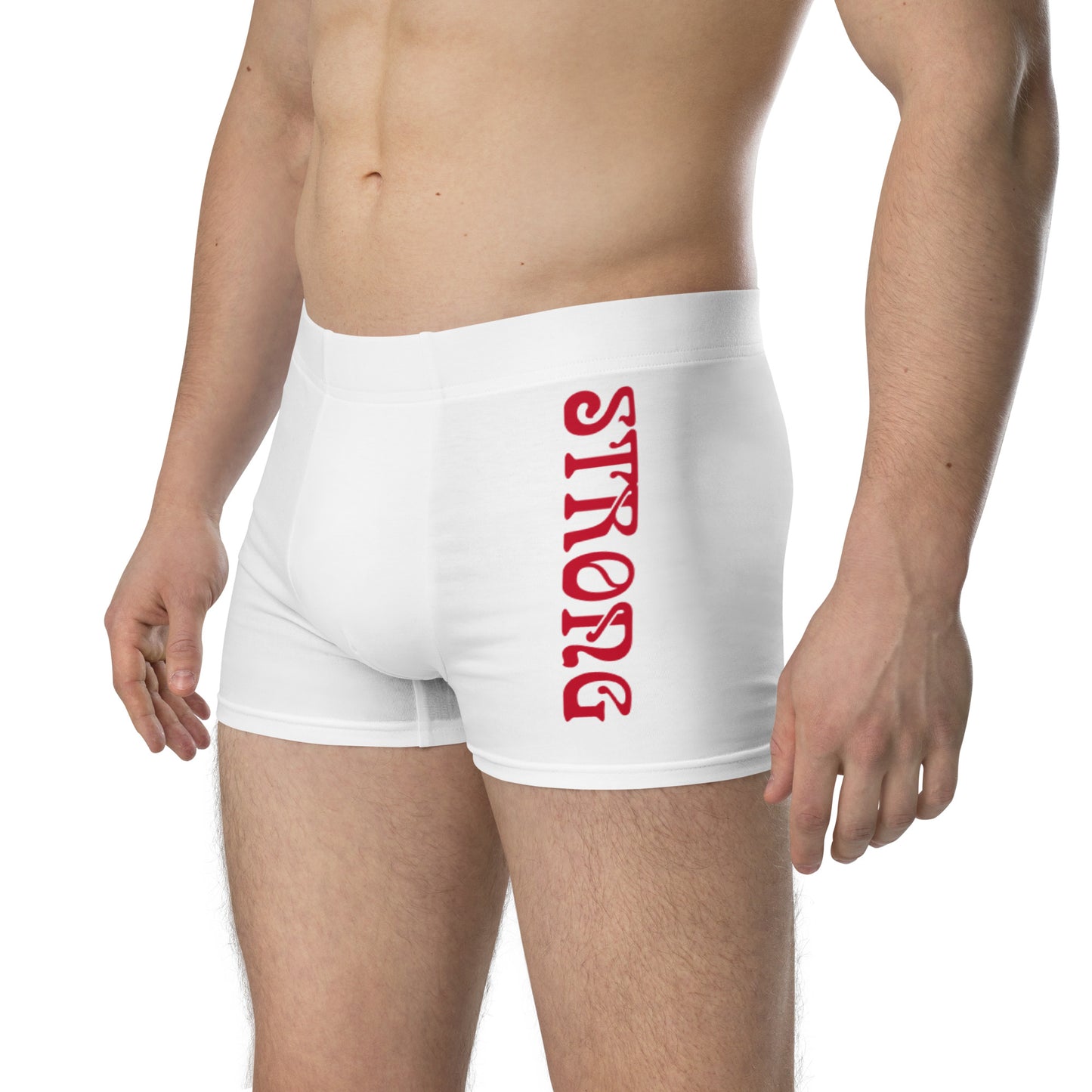 “STRONG”White Boxer Briefs W/Red Font