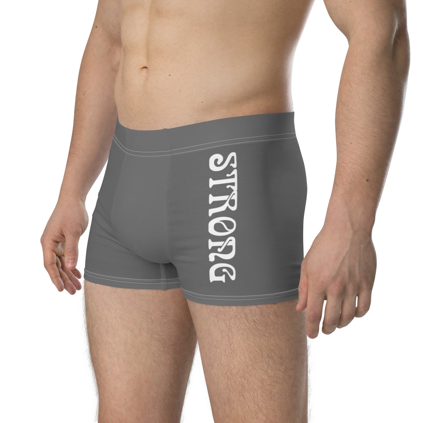 “STRONG”Grey Boxer Briefs W/White Font