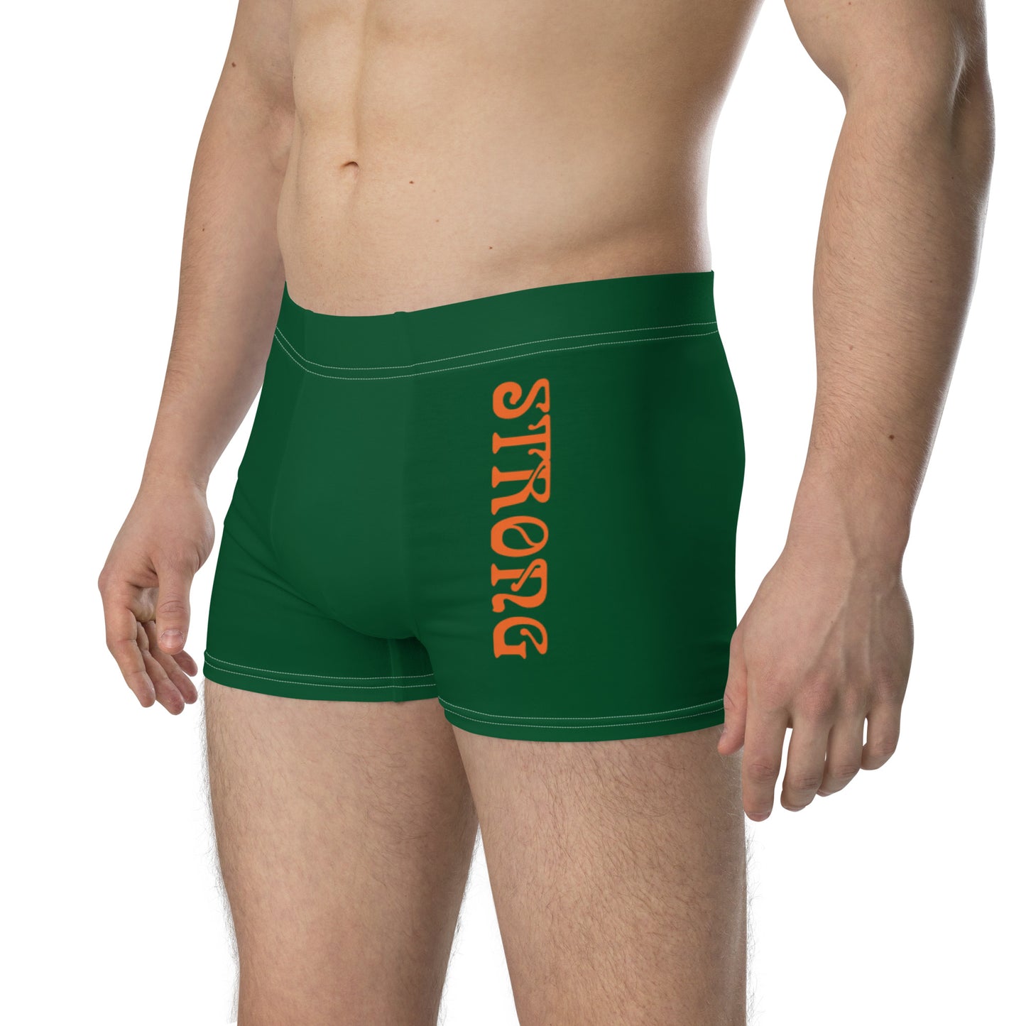 “STRONG”Green Boxer Briefs W/Orange Font