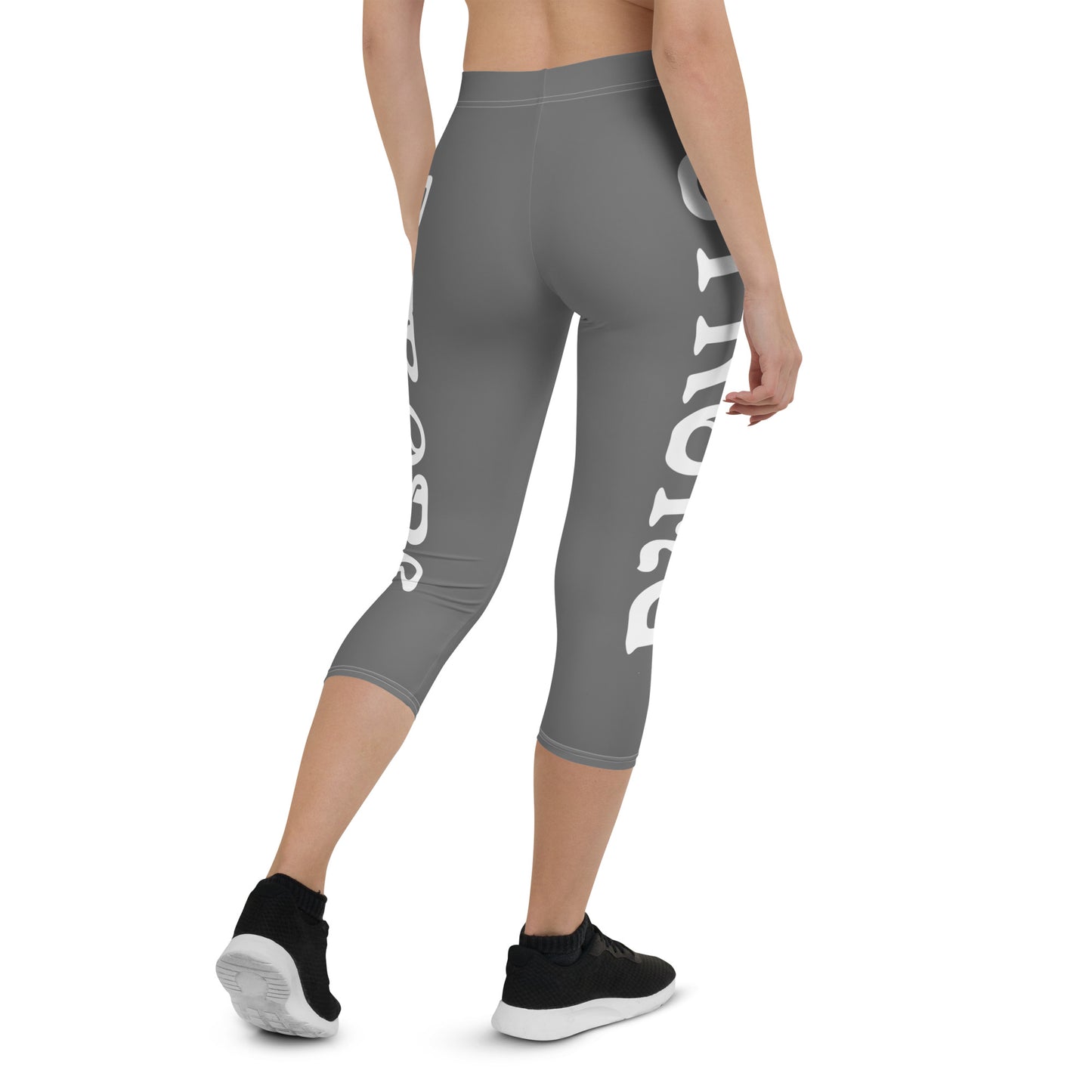 “STRONG”Grey Capri Leggings W/White Font