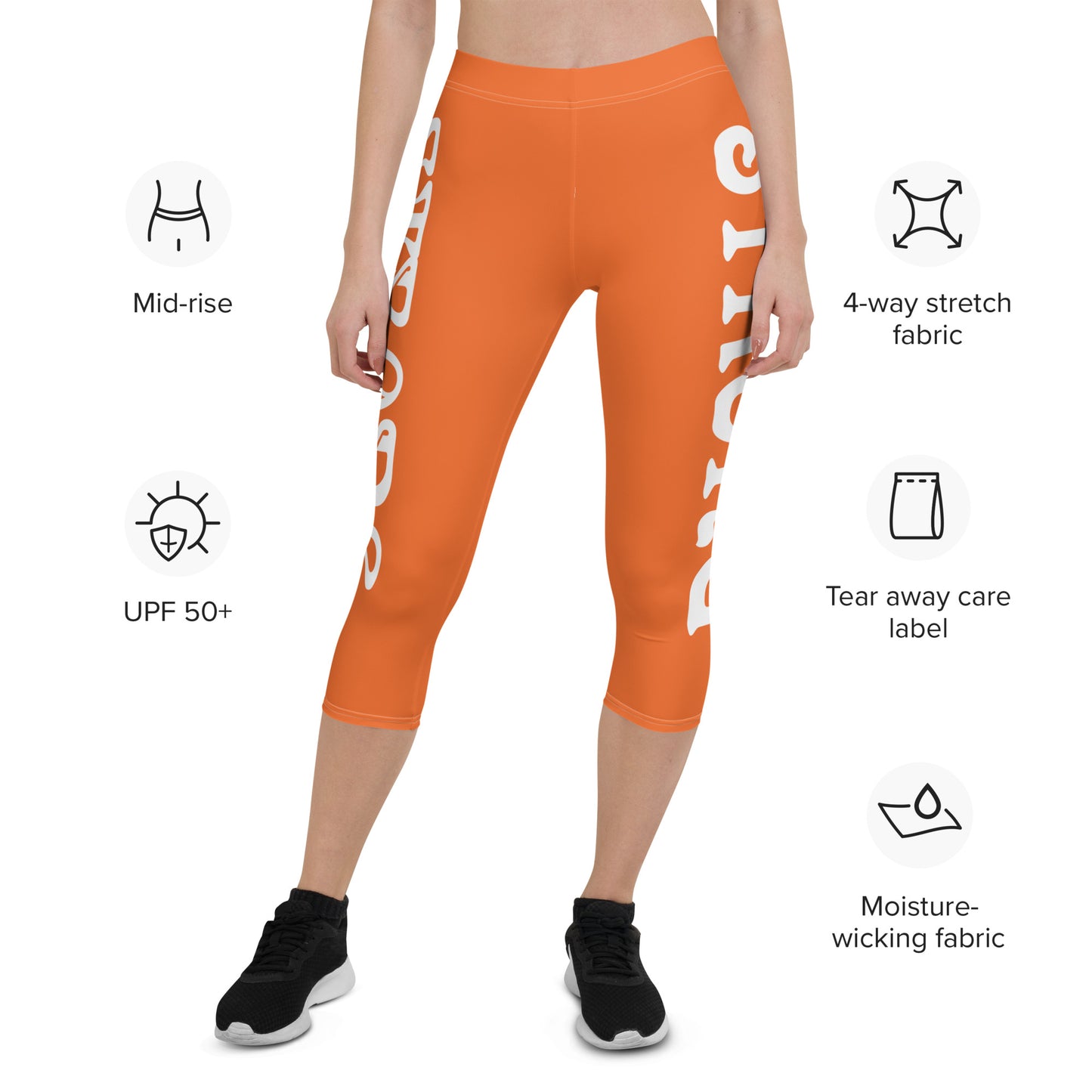 “STRONG” Orange Capri Leggings W/White Font