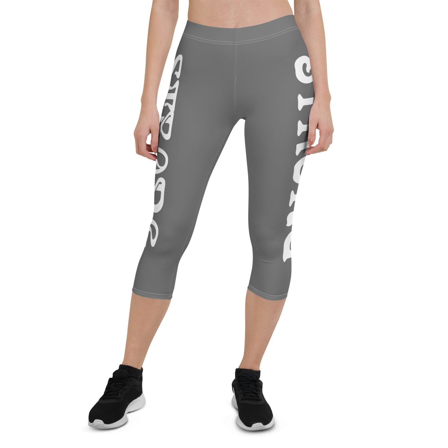 “STRONG”Grey Capri Leggings W/White Font