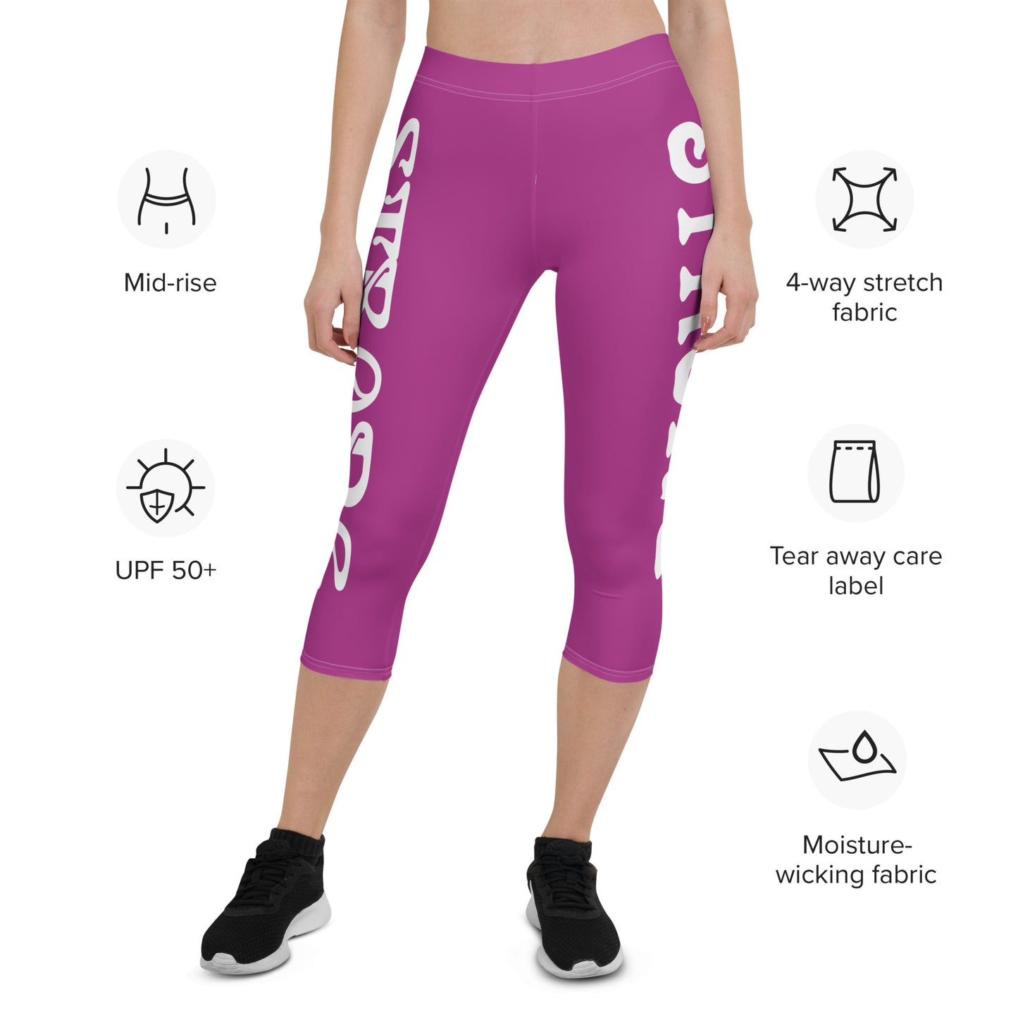 “STRONG” Violet Red Capri Leggings W/White Font