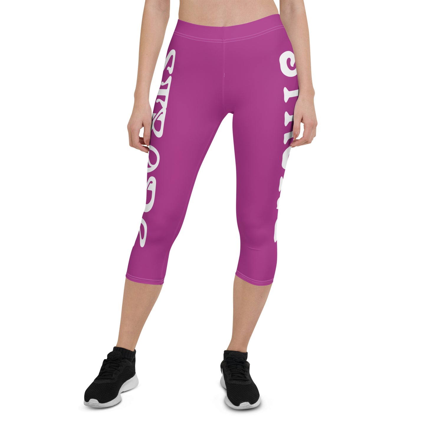 “STRONG” Violet Red Capri Leggings W/White Font