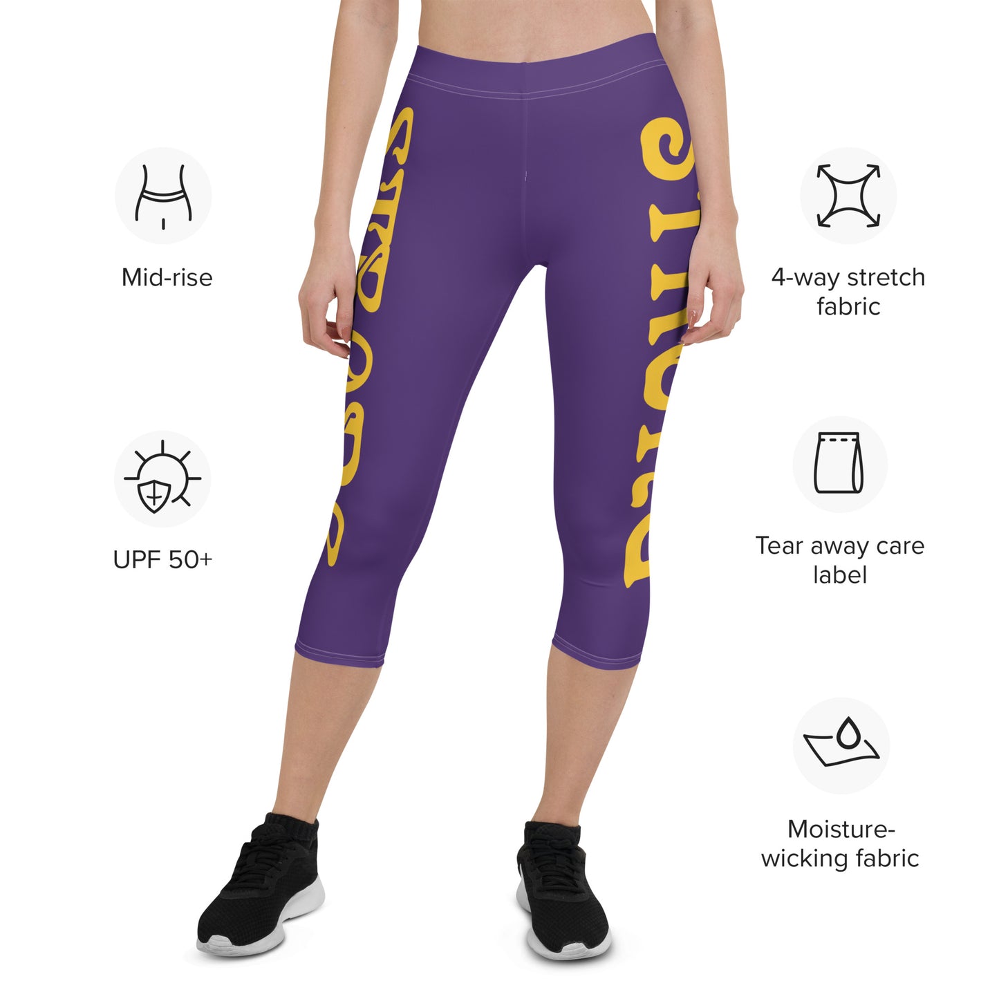 “STRONG” Purple Capri Leggings W/Yellow Font