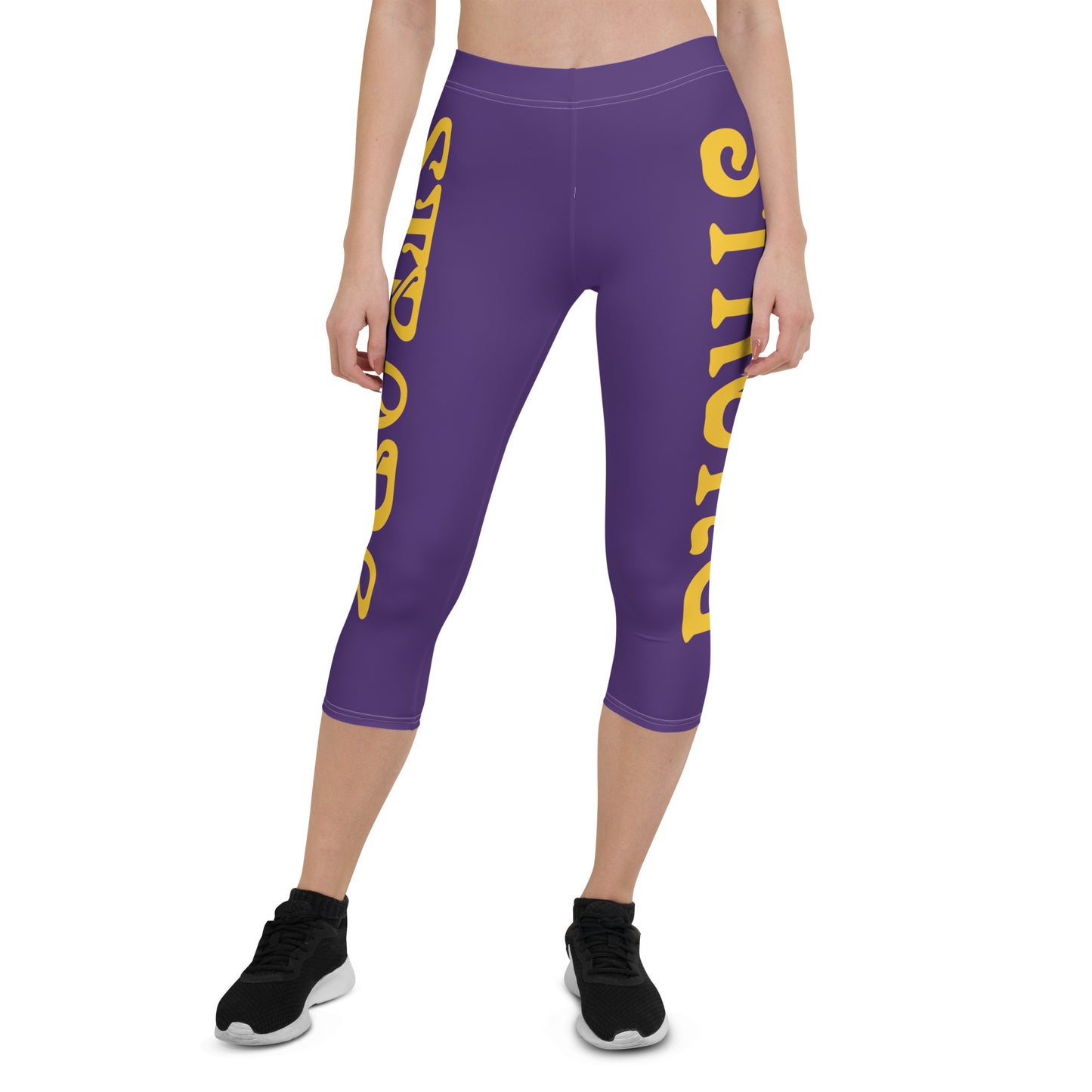 “STRONG” Purple Capri Leggings W/Yellow Font