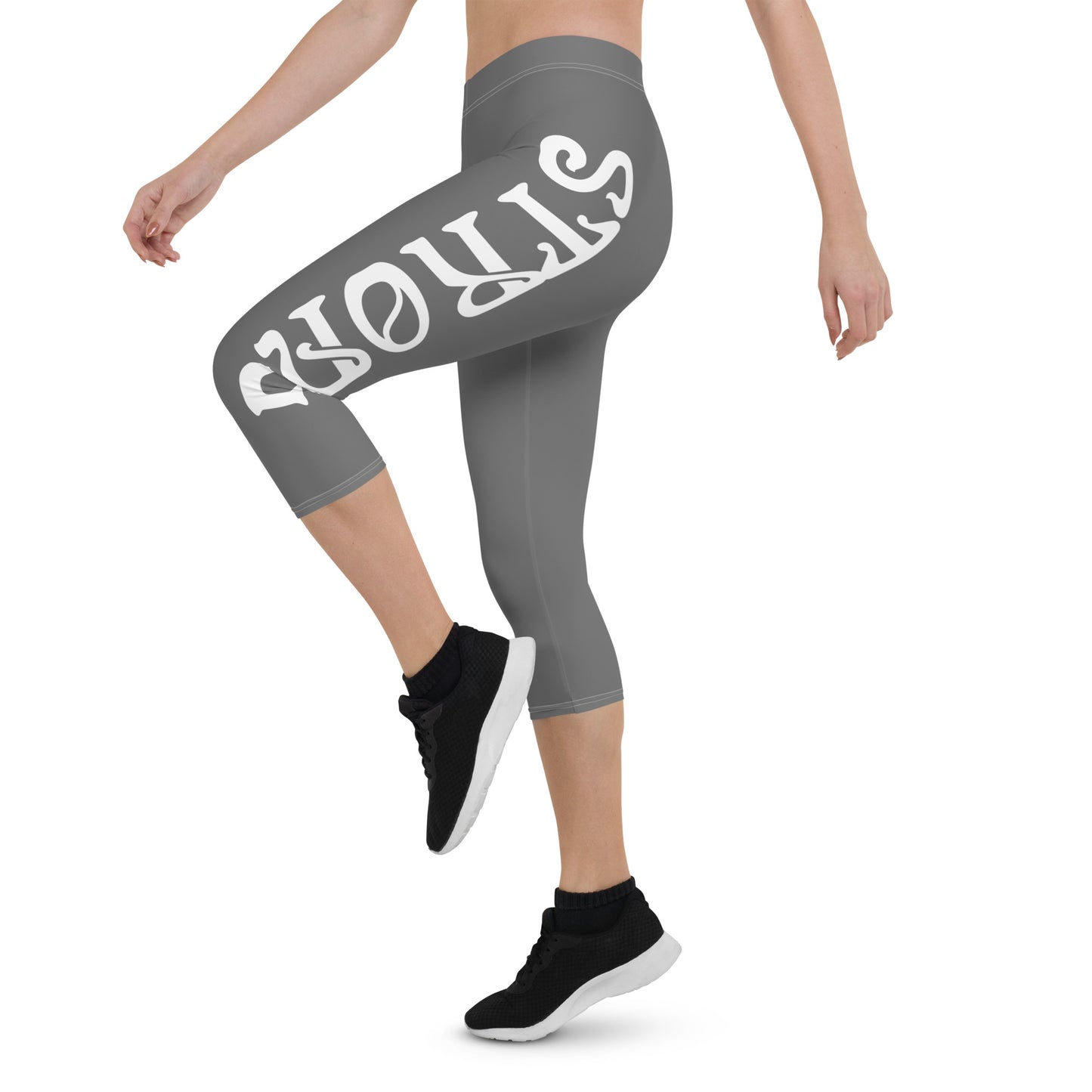“STRONG”Grey Capri Leggings W/White Font
