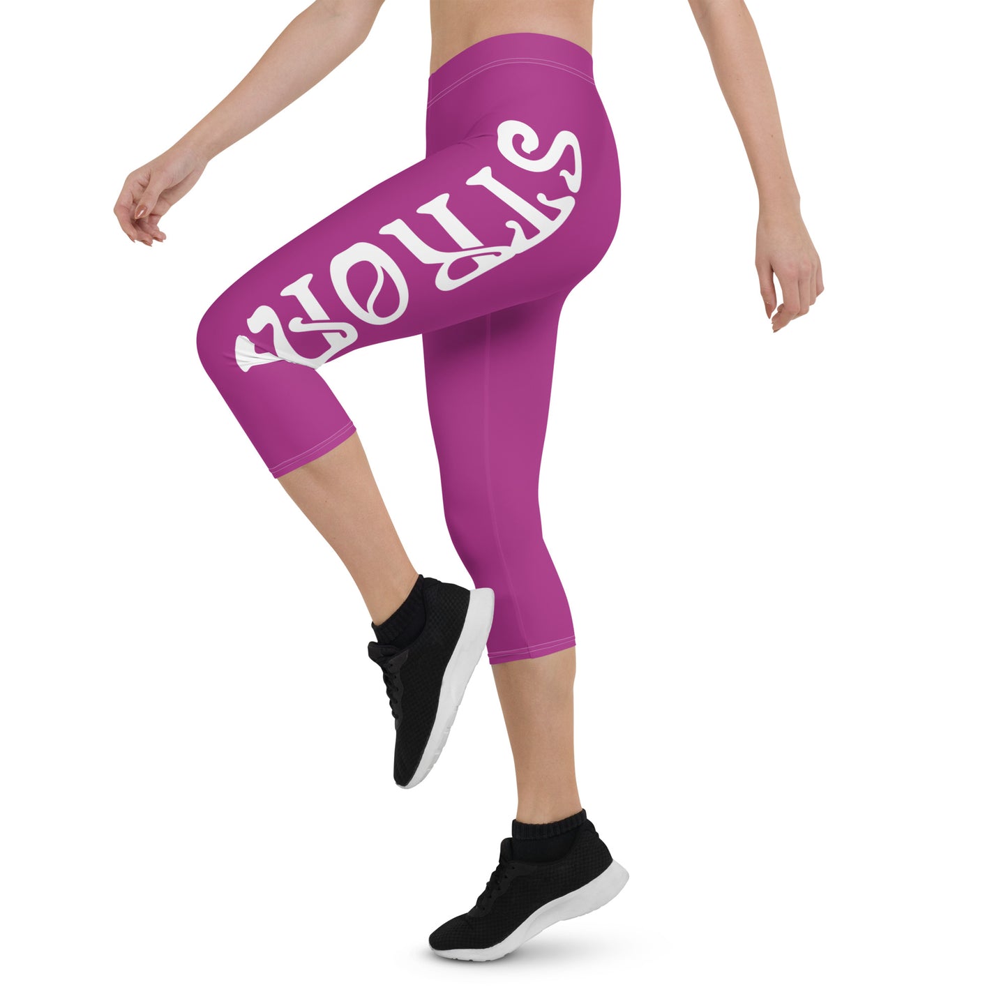 “STRONG” Violet Red Capri Leggings W/White Font