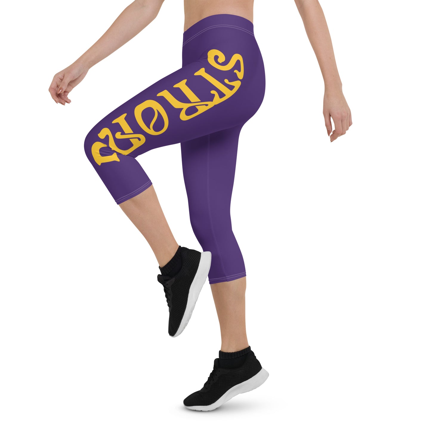 “STRONG” Purple Capri Leggings W/Yellow Font