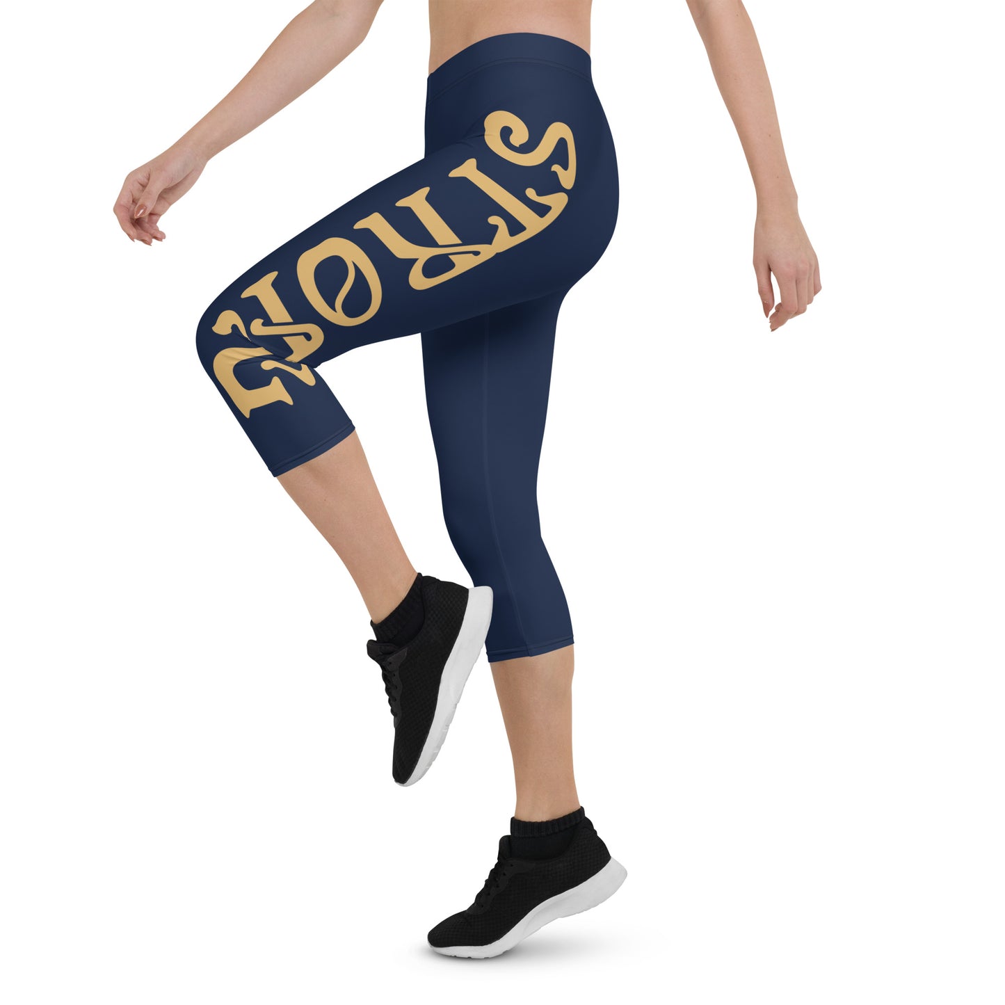 “STRONG” Navy Capri Leggings W/Fawn Font