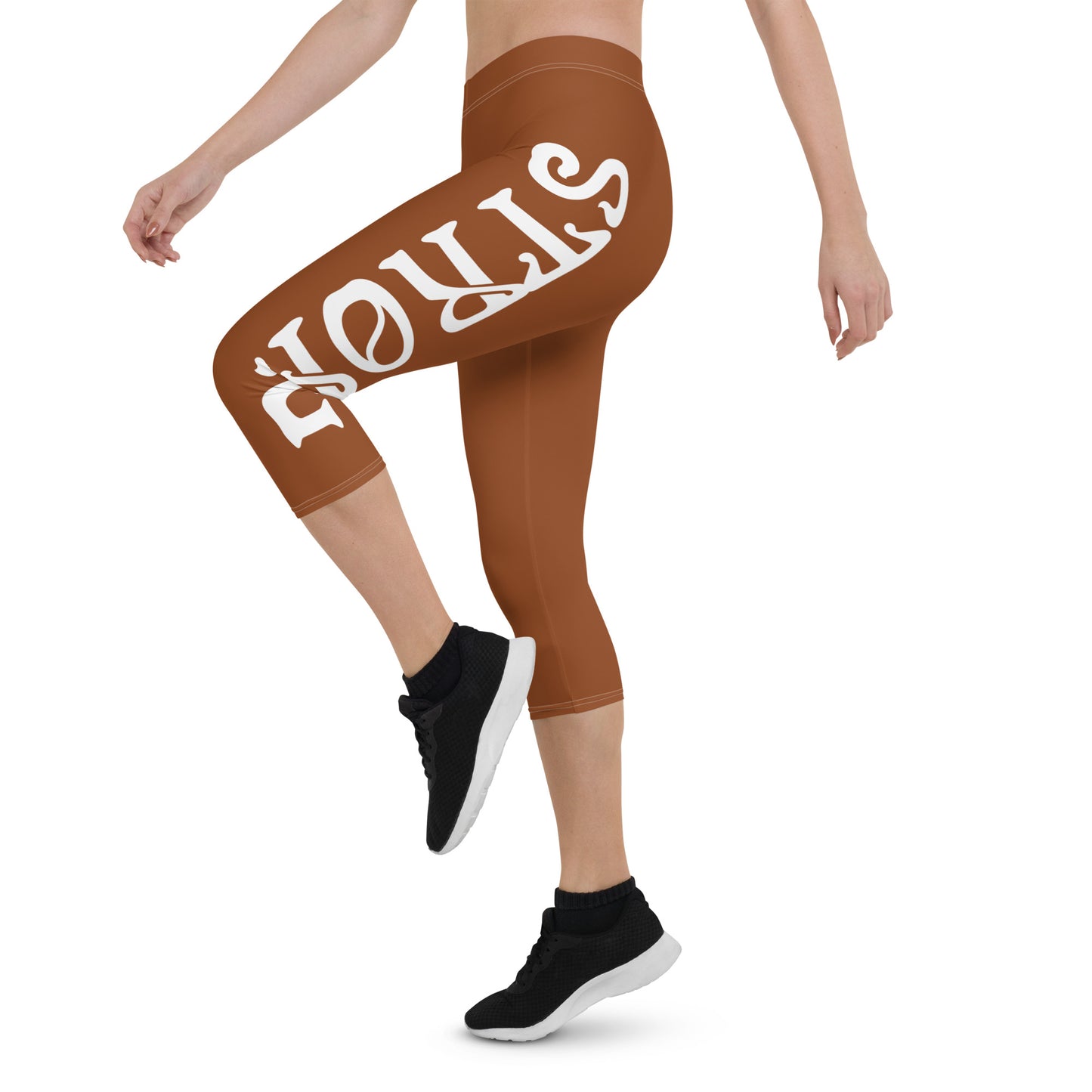“STRONG” Brown Capri Leggings W/White Font