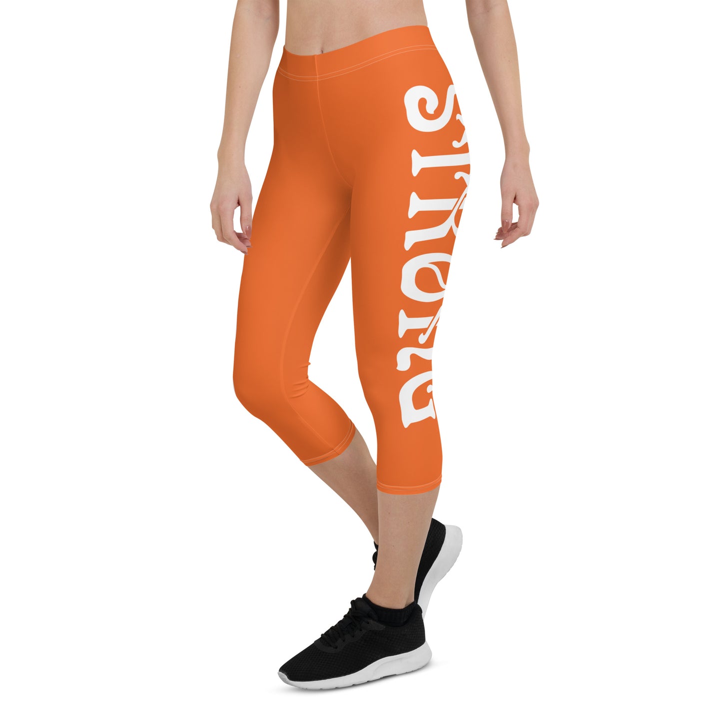 “STRONG” Orange Capri Leggings W/White Font
