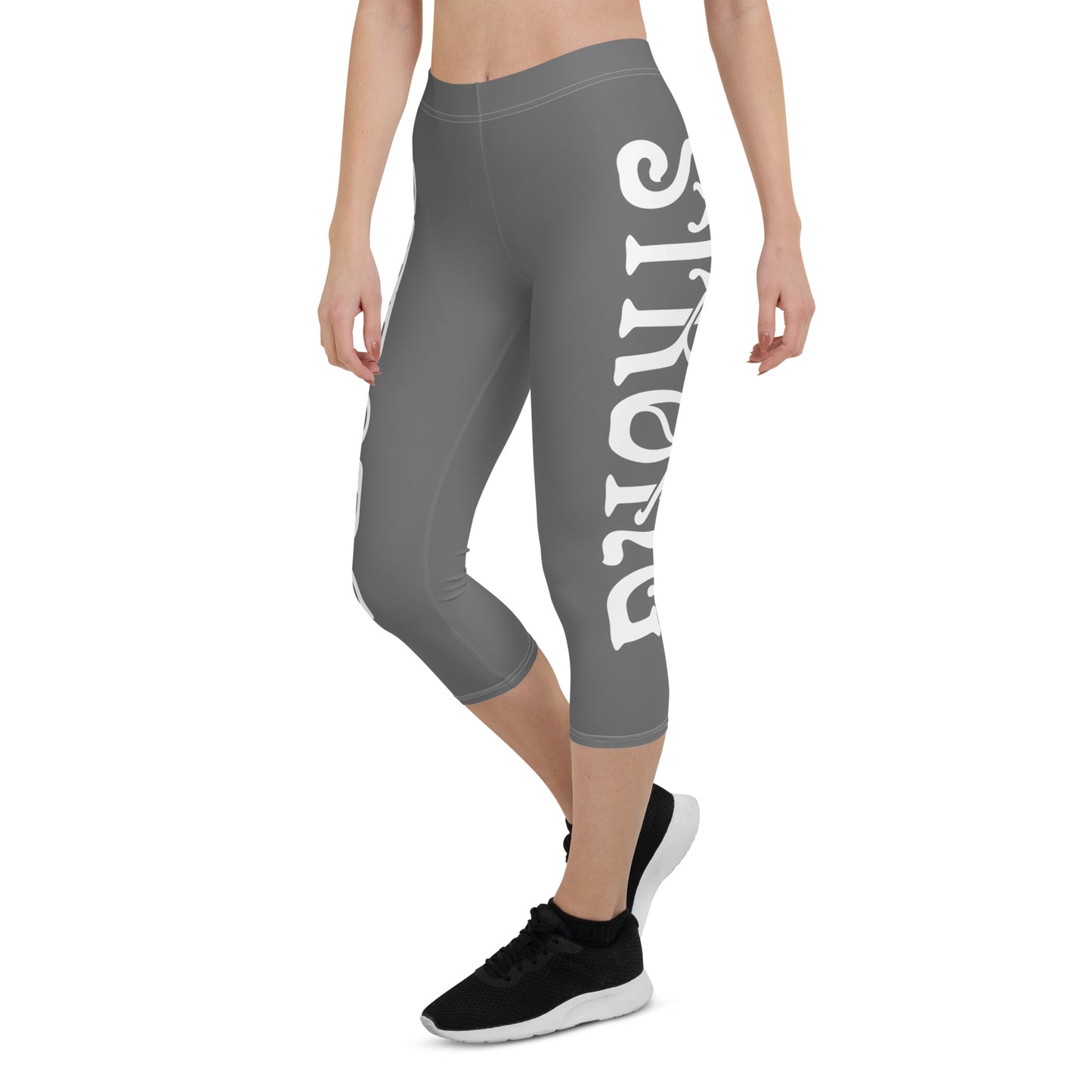 “STRONG”Grey Capri Leggings W/White Font