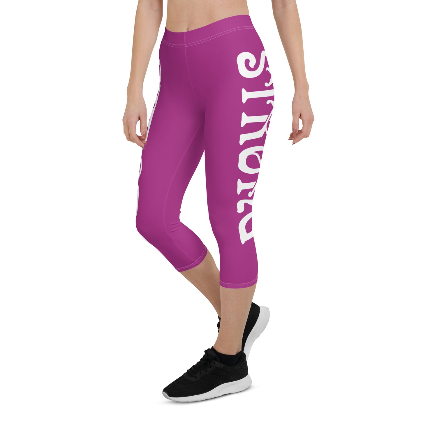 “STRONG” Violet Red Capri Leggings W/White Font