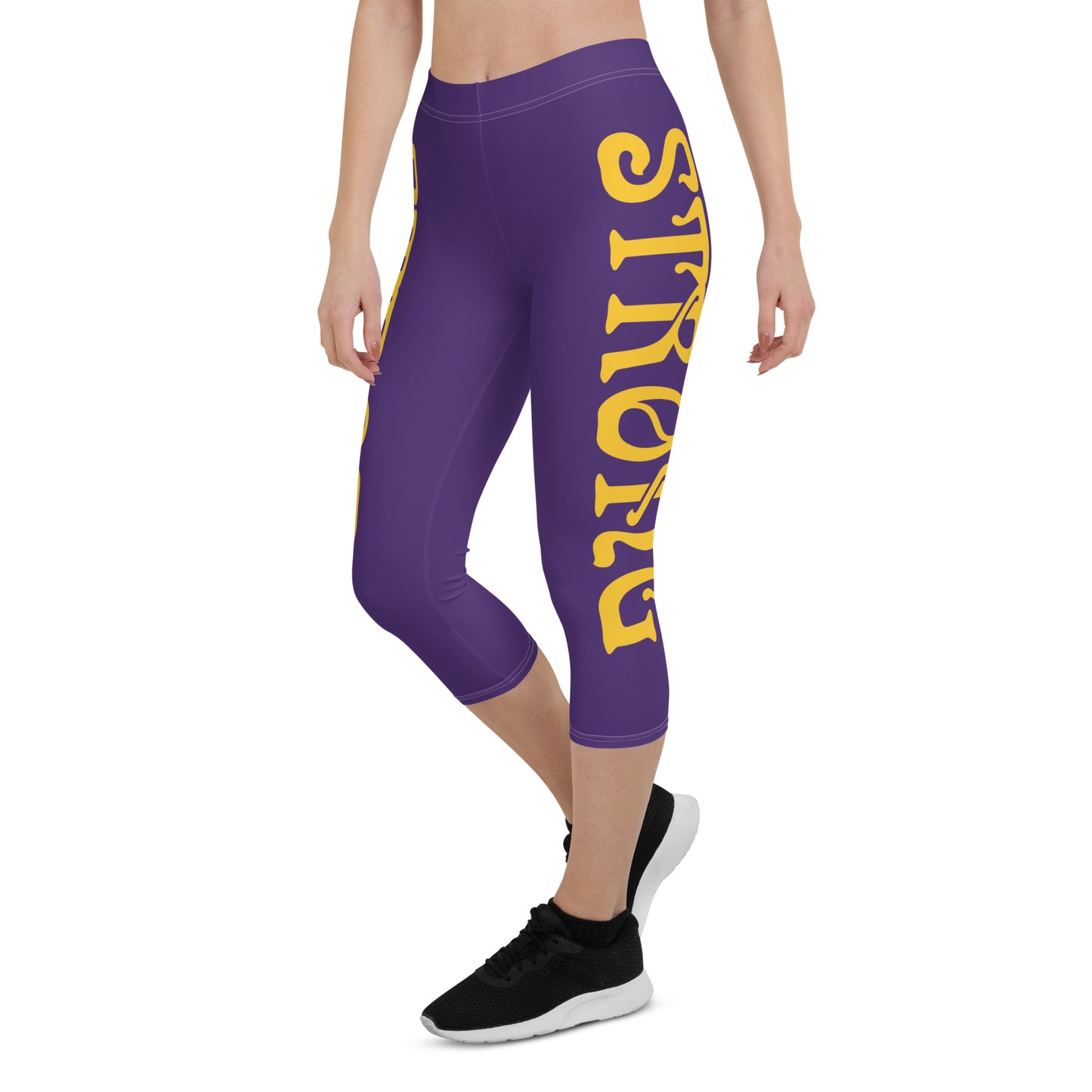“STRONG” Purple Capri Leggings W/Yellow Font