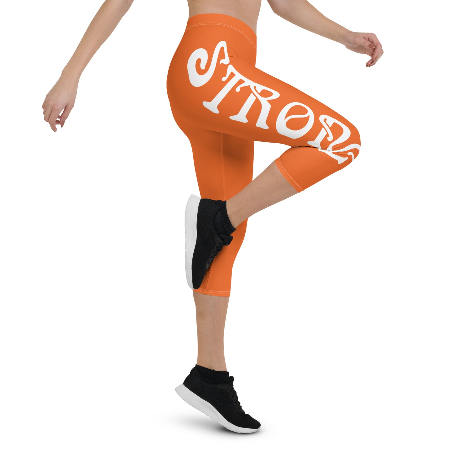 “STRONG” Orange Capri Leggings W/White Font