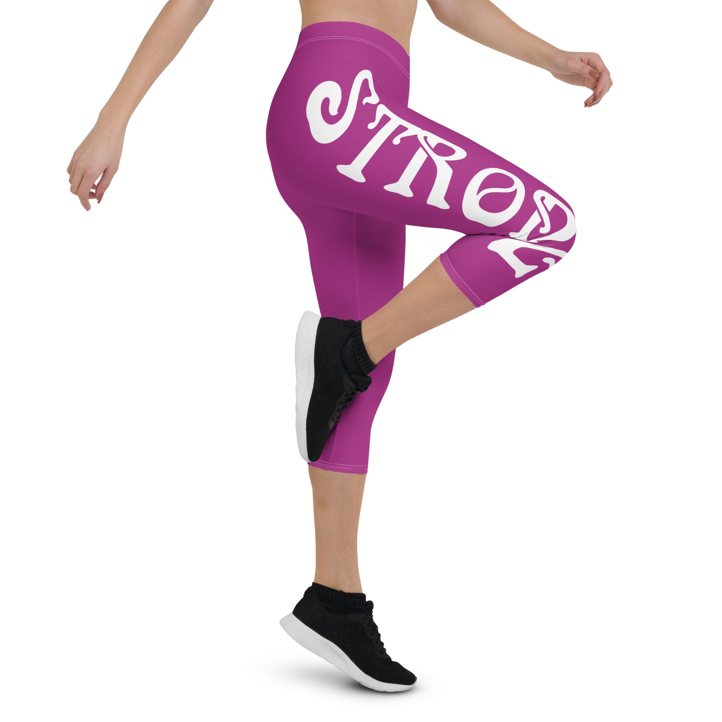 “STRONG” Violet Red Capri Leggings W/White Font