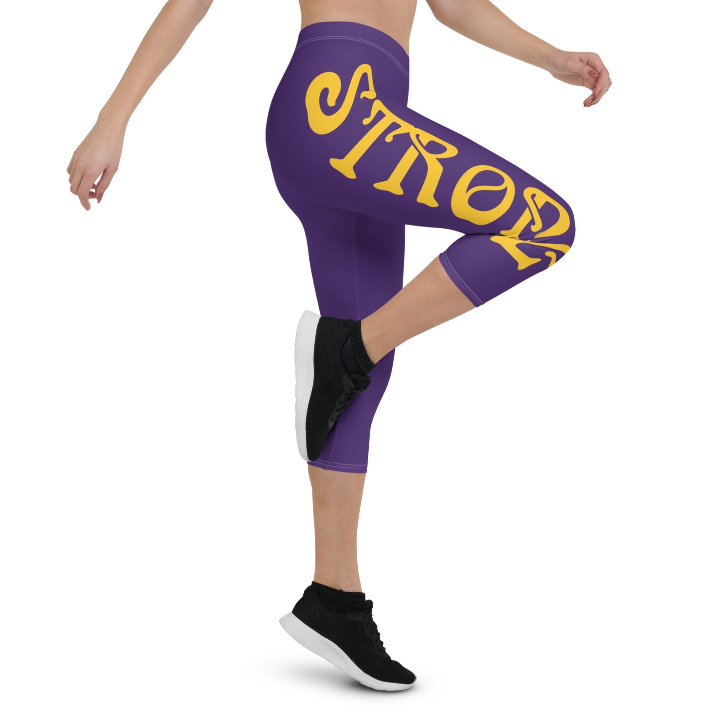 “STRONG” Purple Capri Leggings W/Yellow Font