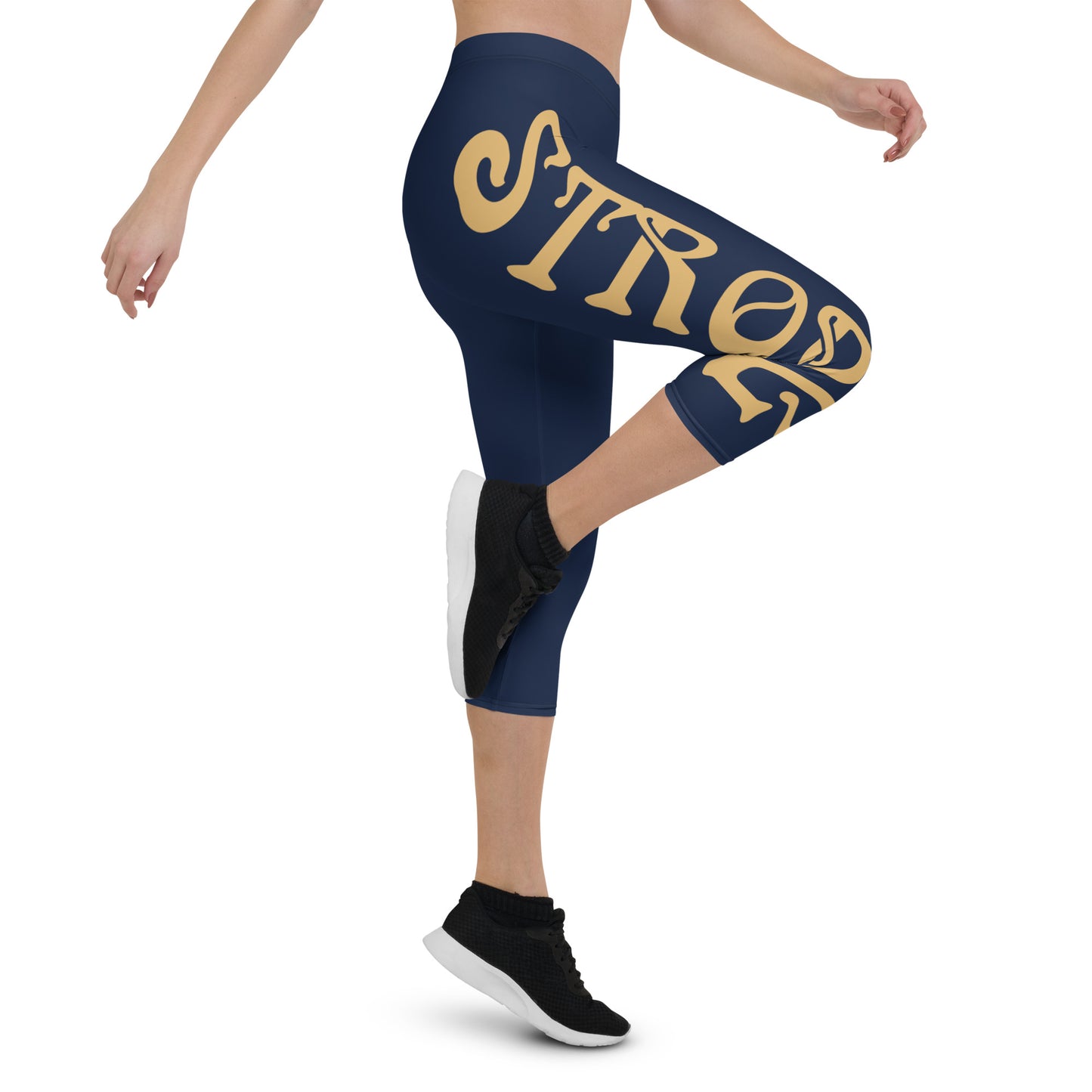 “STRONG” Navy Capri Leggings W/Fawn Font