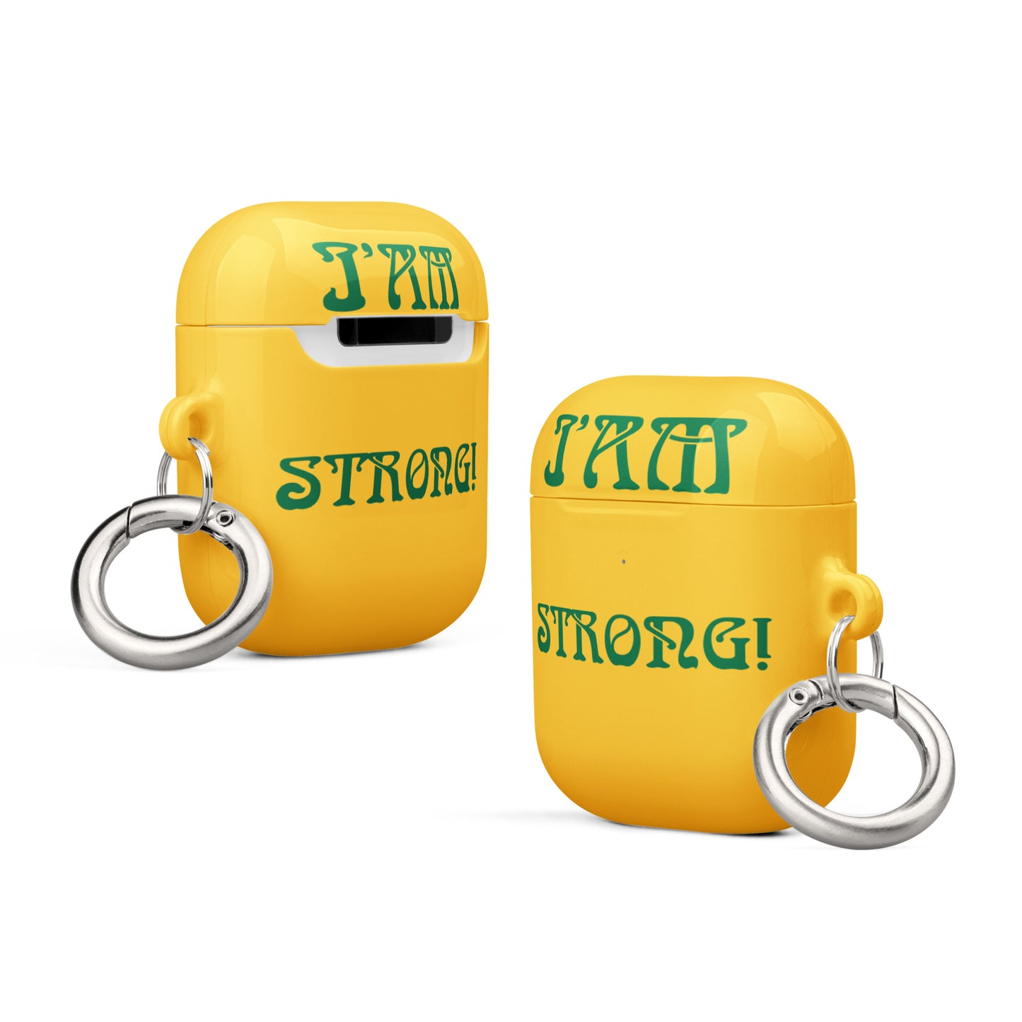 “I’AM STRONG!”Yellow Case for AirPods® W/Green Font