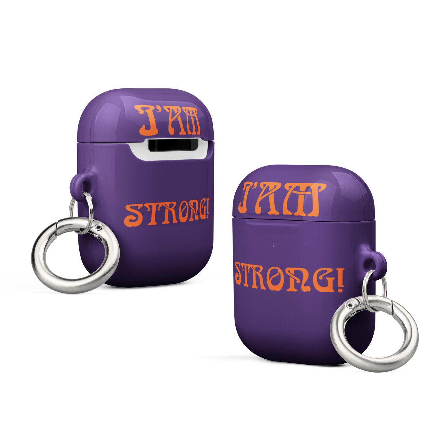 “I’AM STRONG!”Purple Case for AirPods® W/Orange Font