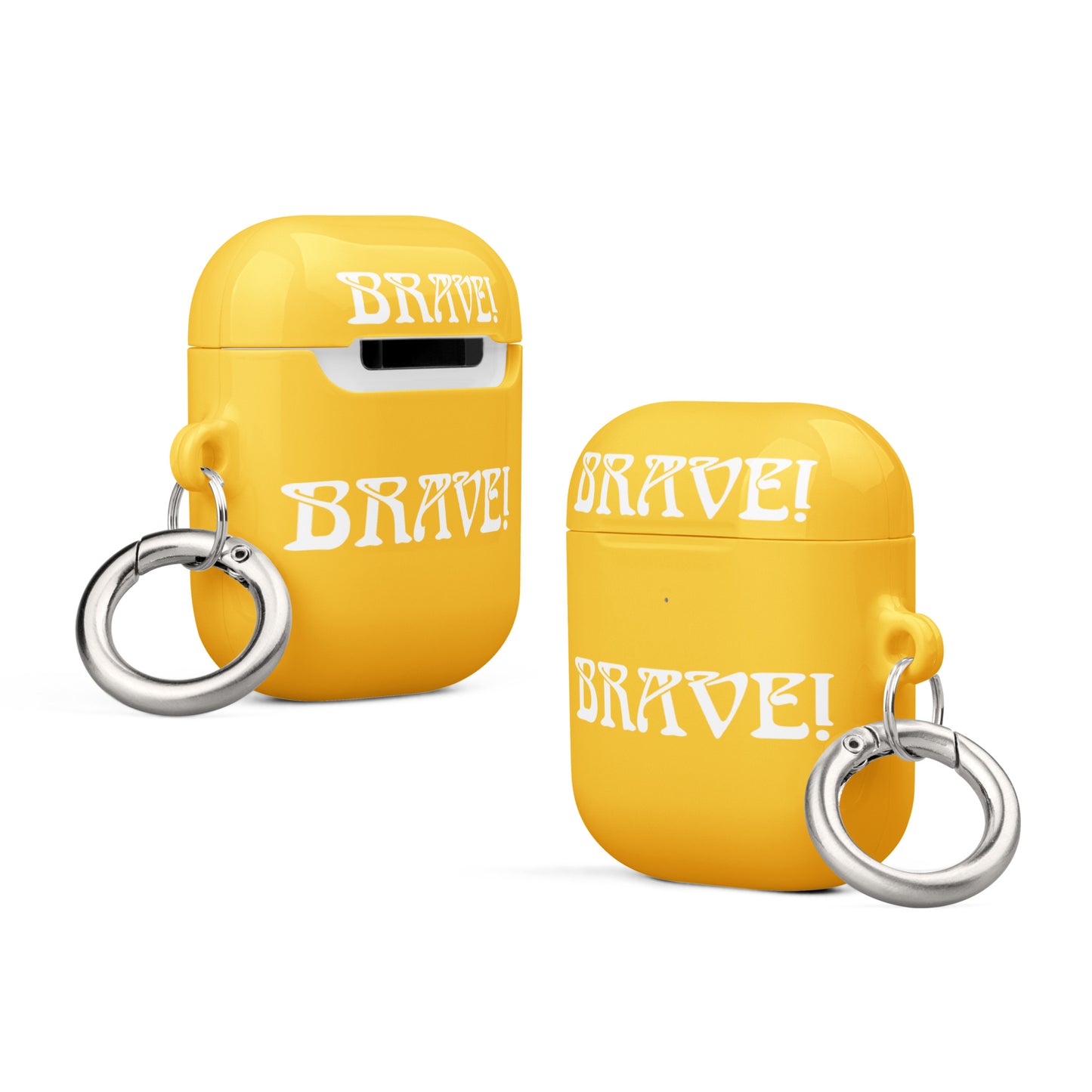 “BRAVE!”Yellow Case for AirPods®W/White Font