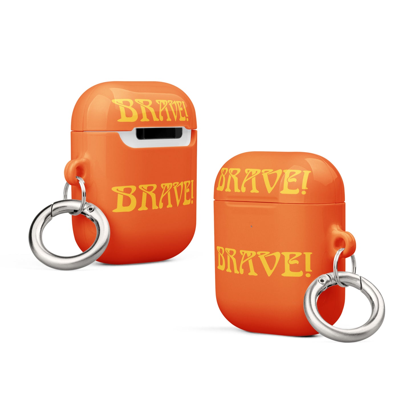 “BRAVE!”Orange Case for AirPods®W/Yellow Font