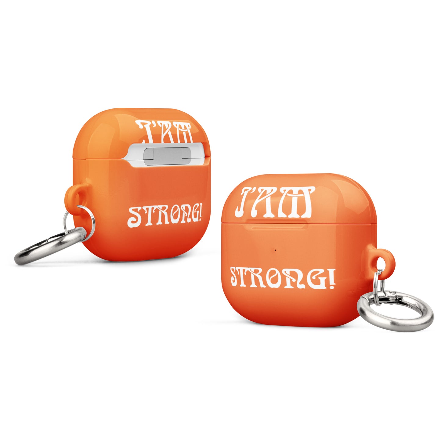 “I’AM STRONG!”Orange Case for AirPods® W/White Font