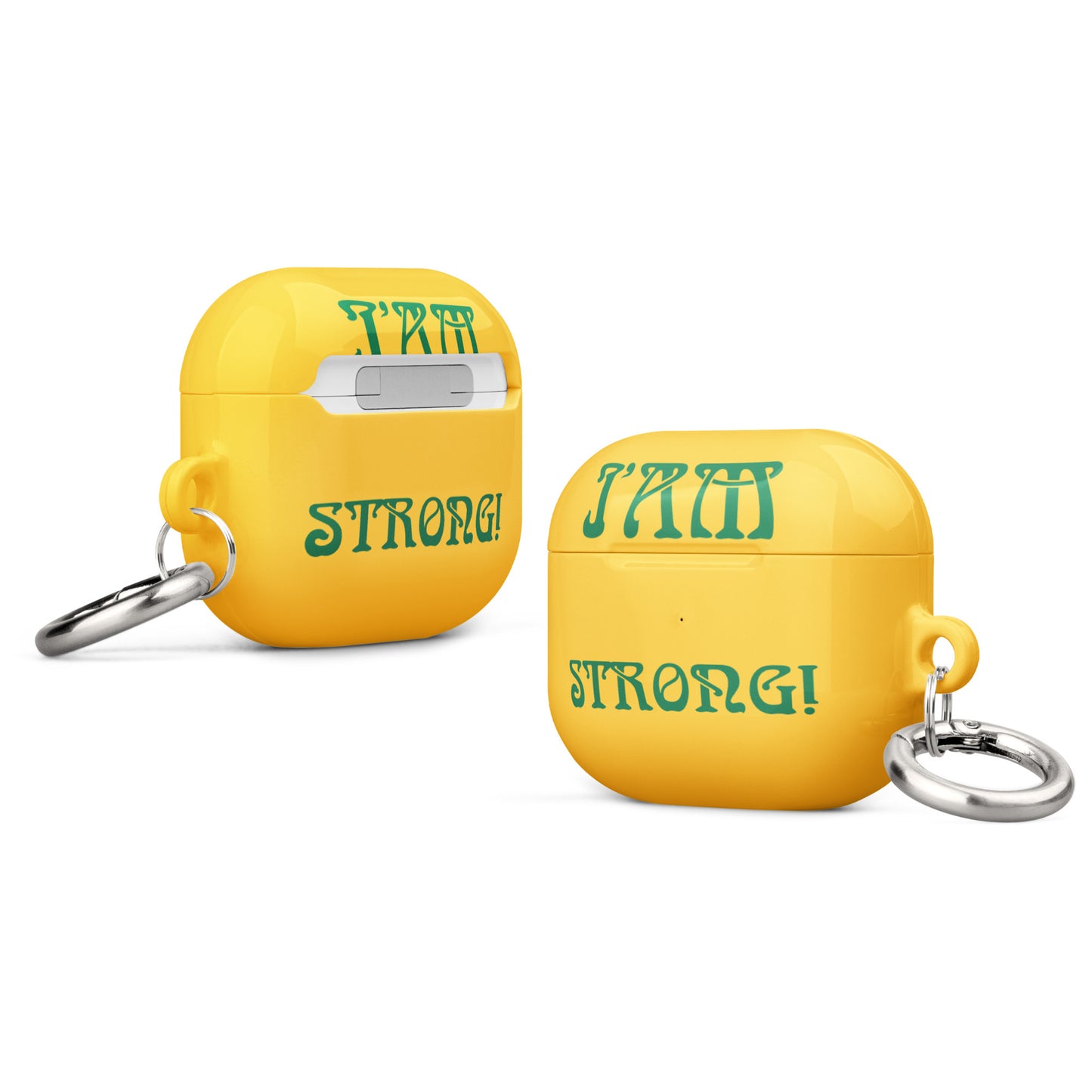 “I’AM STRONG!”Yellow Case for AirPods® W/Green Font