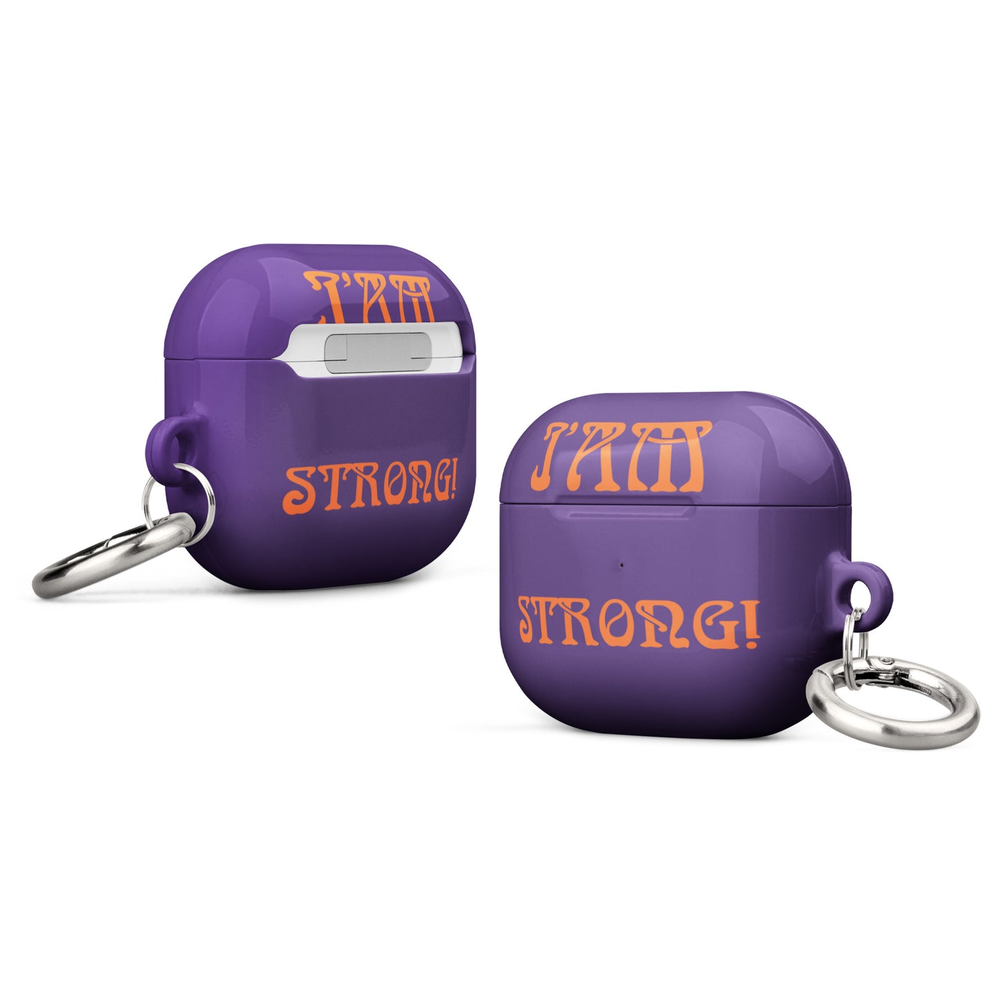 “I’AM STRONG!”Purple Case for AirPods® W/Orange Font