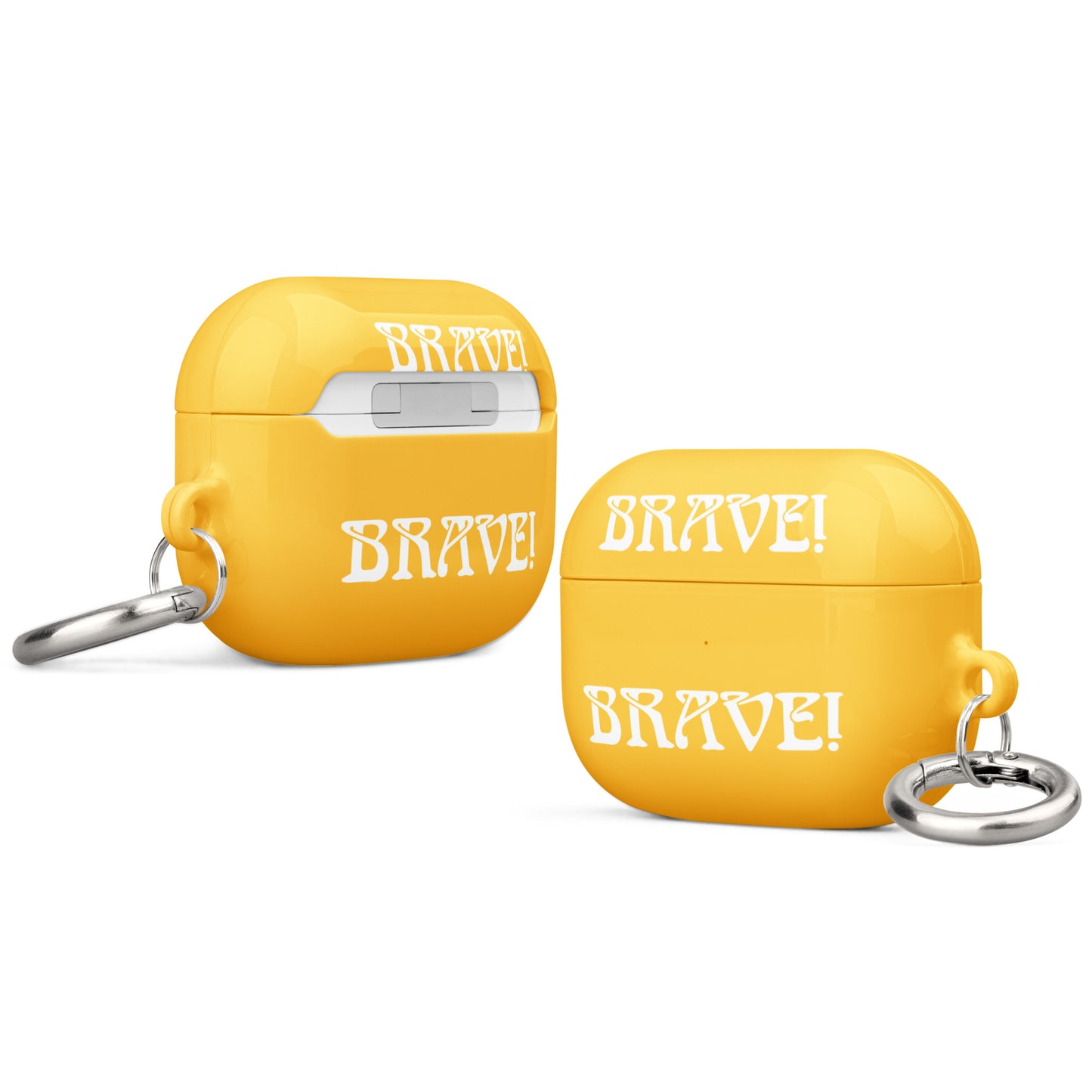 “BRAVE!”Yellow Case for AirPods®W/White Font
