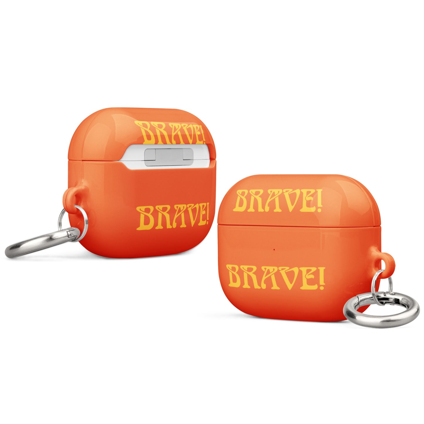 “BRAVE!”Orange Case for AirPods®W/Yellow Font