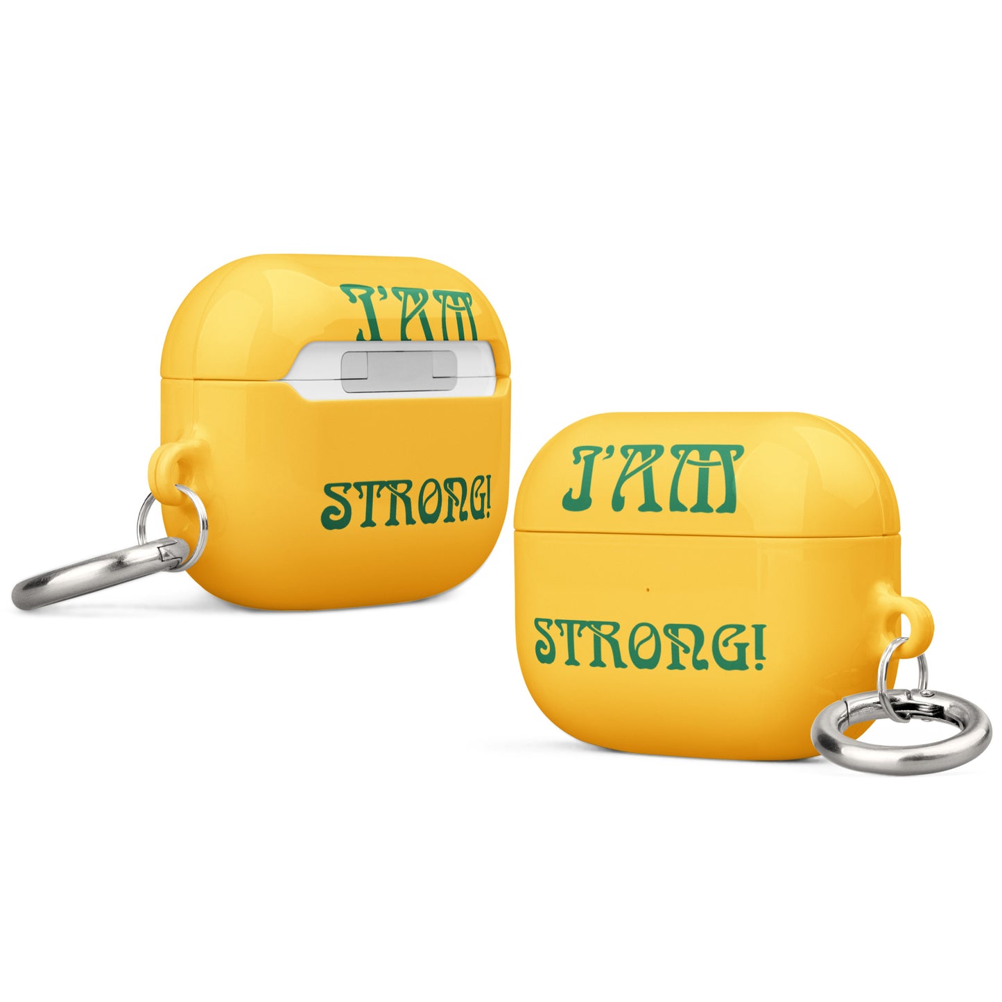 “I’AM STRONG!”Yellow Case for AirPods® W/Green Font