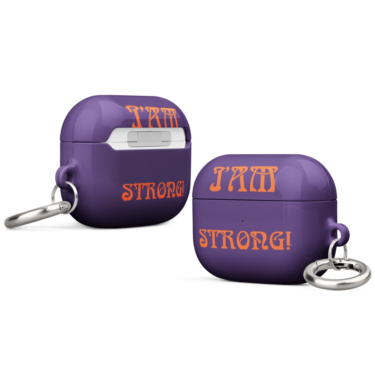 “I’AM STRONG!”Purple Case for AirPods® W/Orange Font