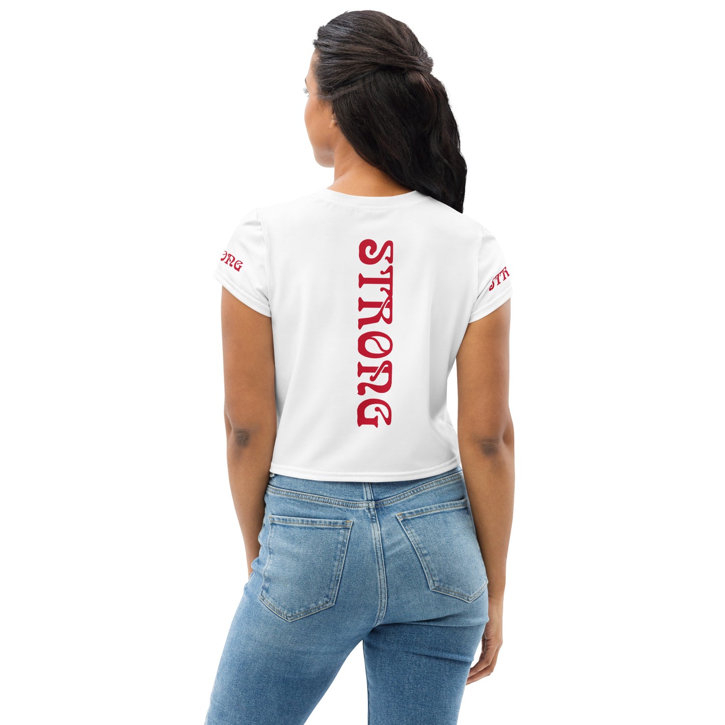 “STRONG”White Crop Tee W/Red Font