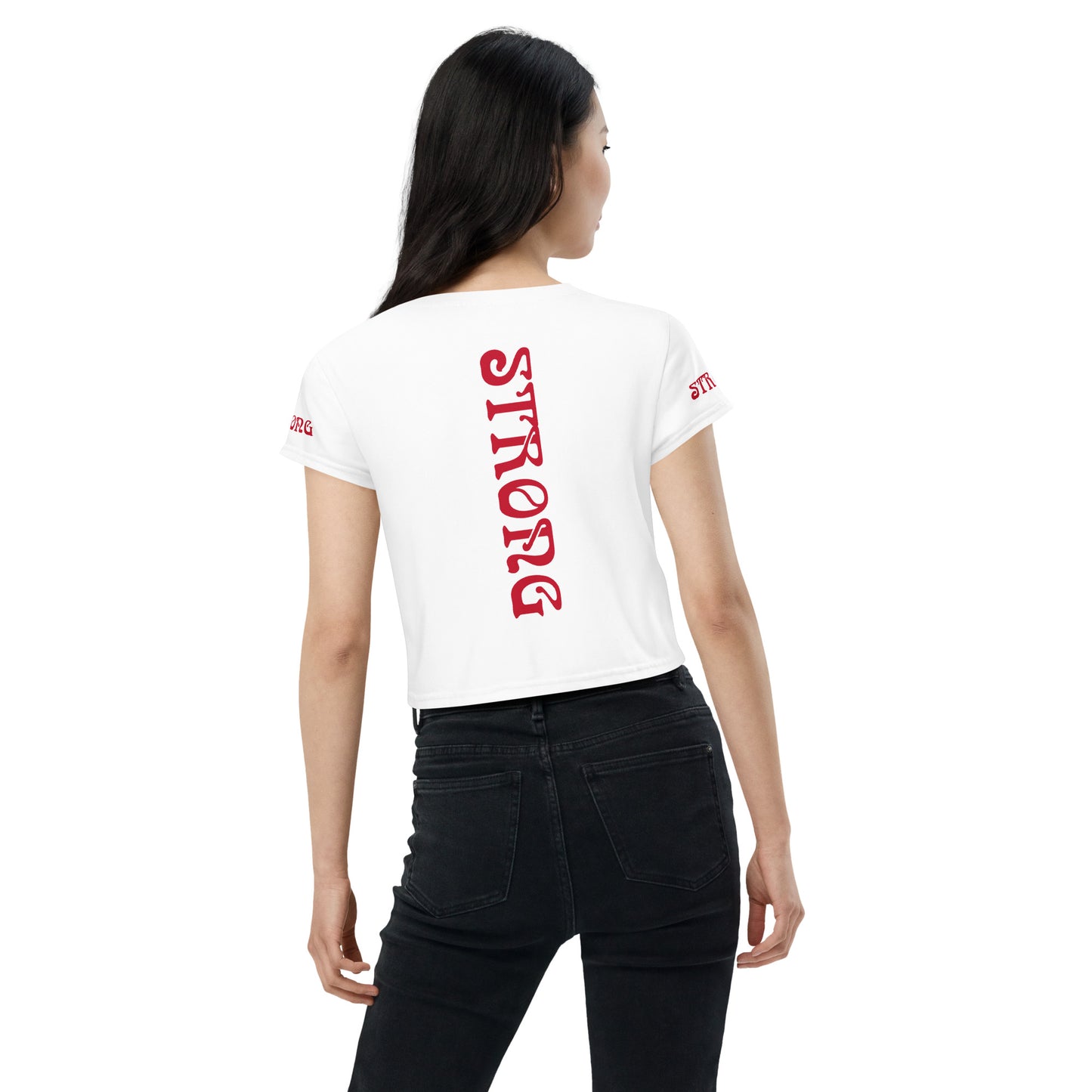 “STRONG”White Crop Tee W/Red Font