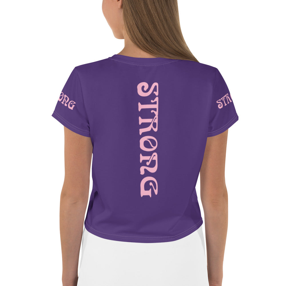 “STRONG” Purple Crop Tee W/Cotton Candy Font